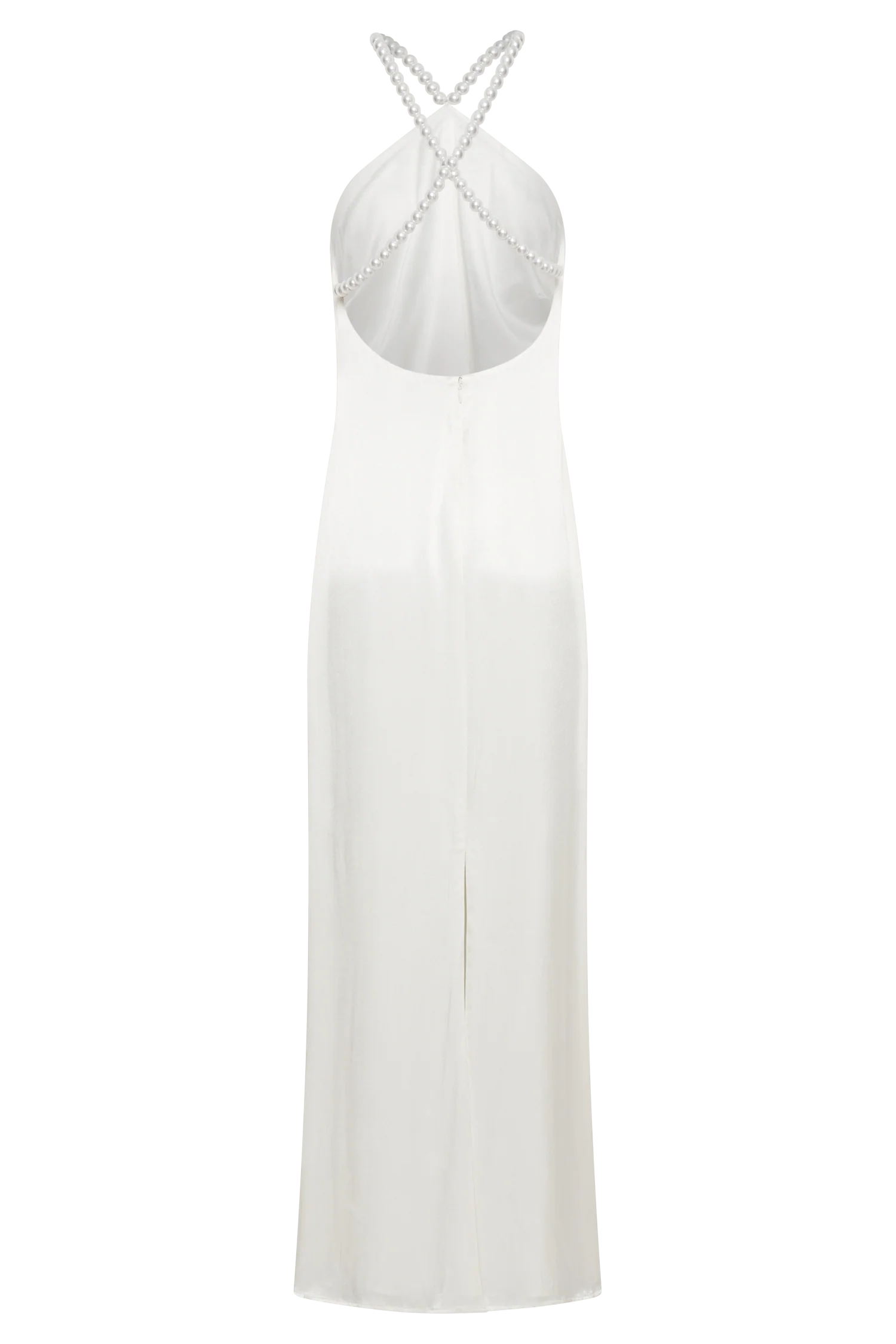 Blanche Satin Pearl Halter Maxi Dress - White