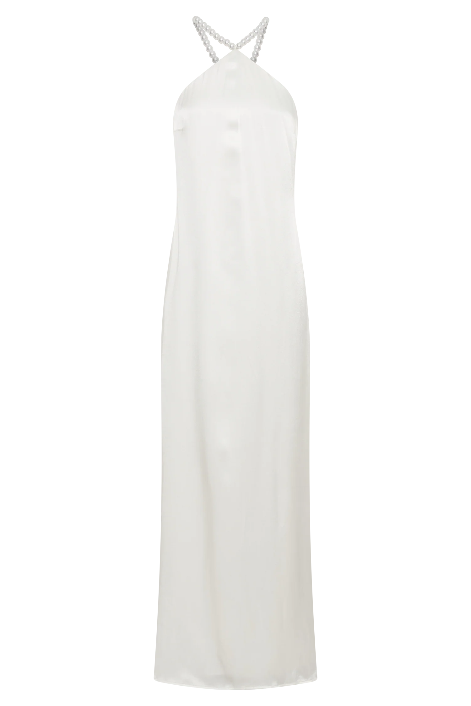 Blanche Satin Pearl Halter Maxi Dress - White