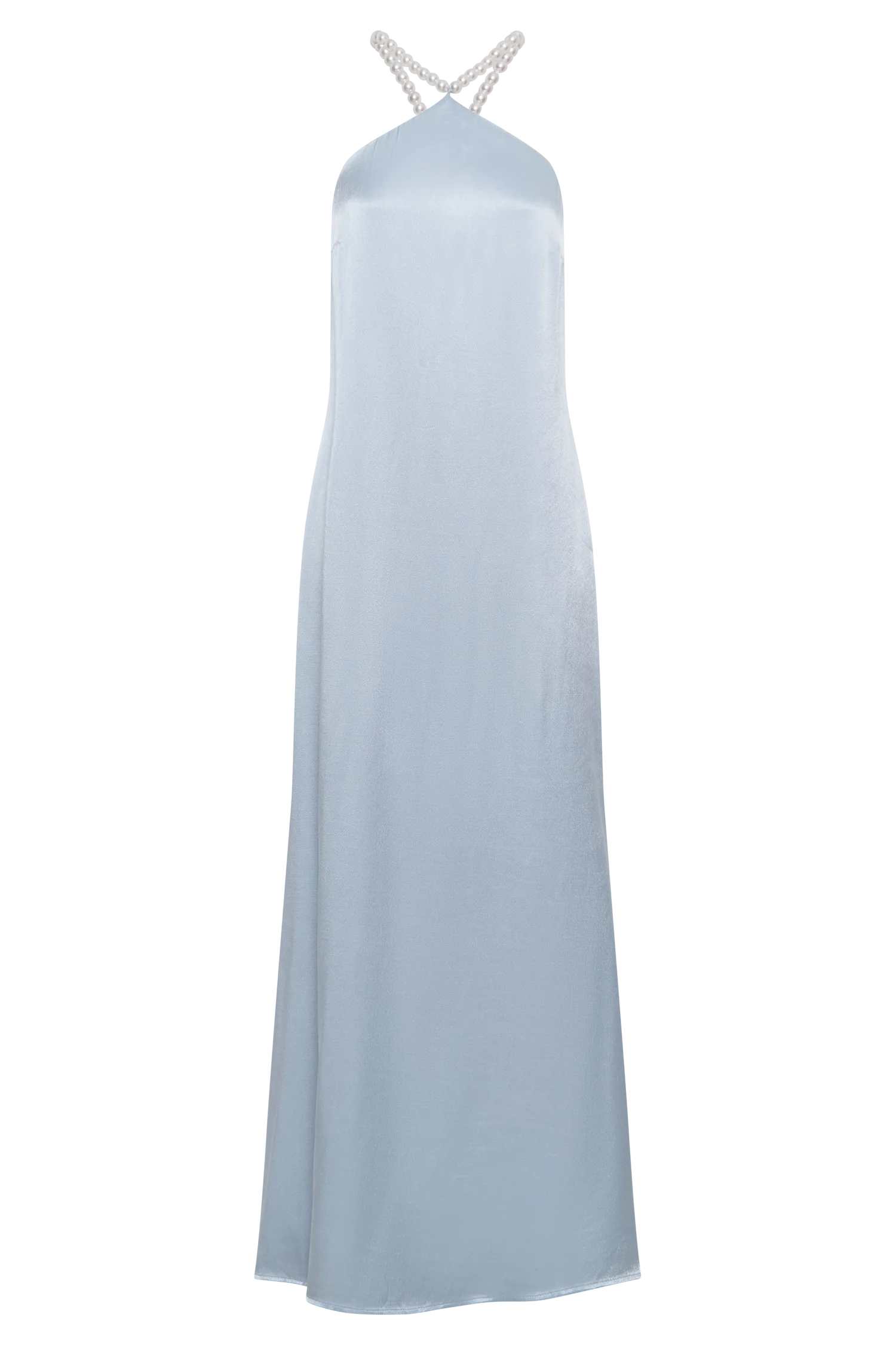 Blanche Satin Pearl Halter Maxi Dress - Cornflower Blue