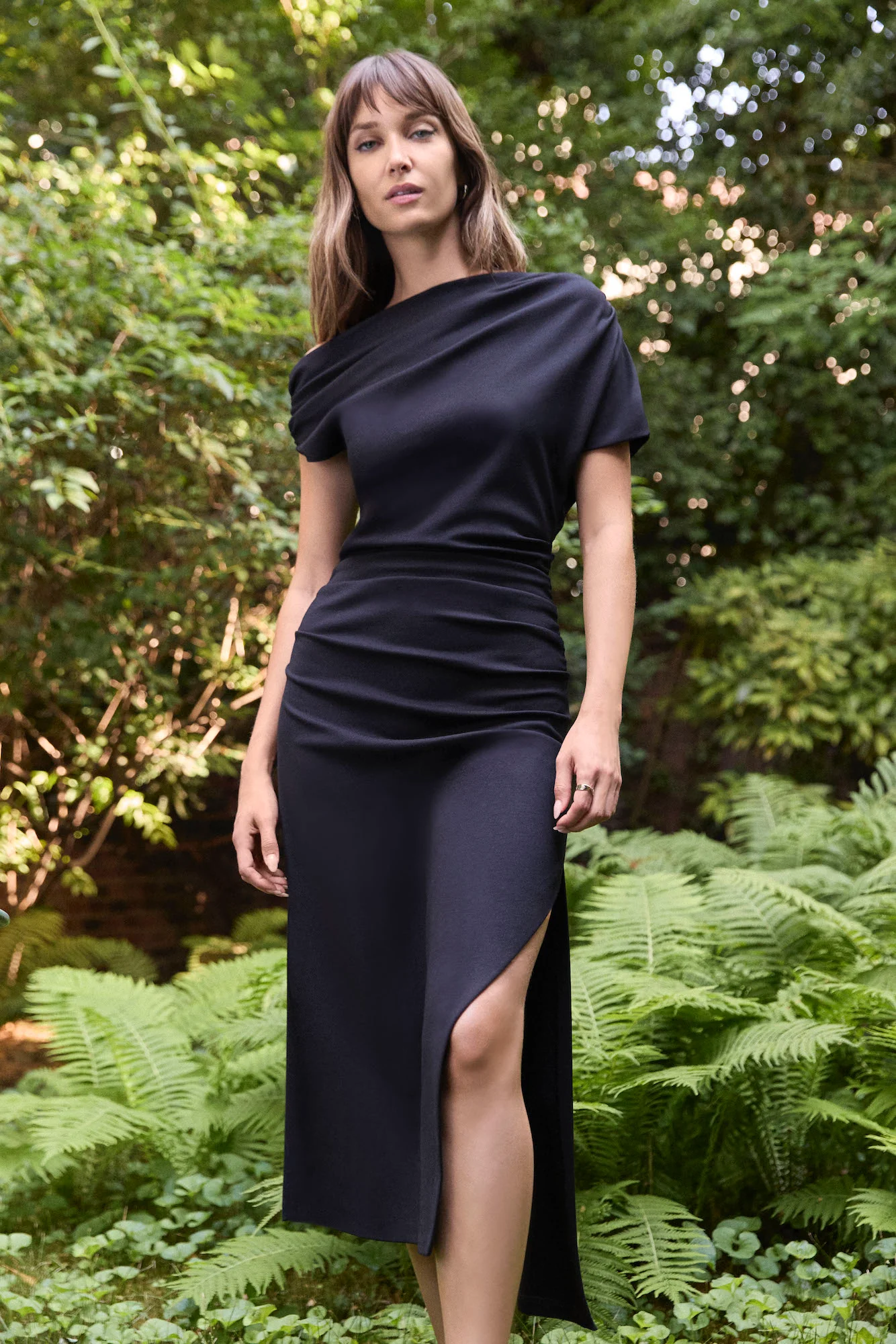 Faithful Nights Satin Midi Dress Black