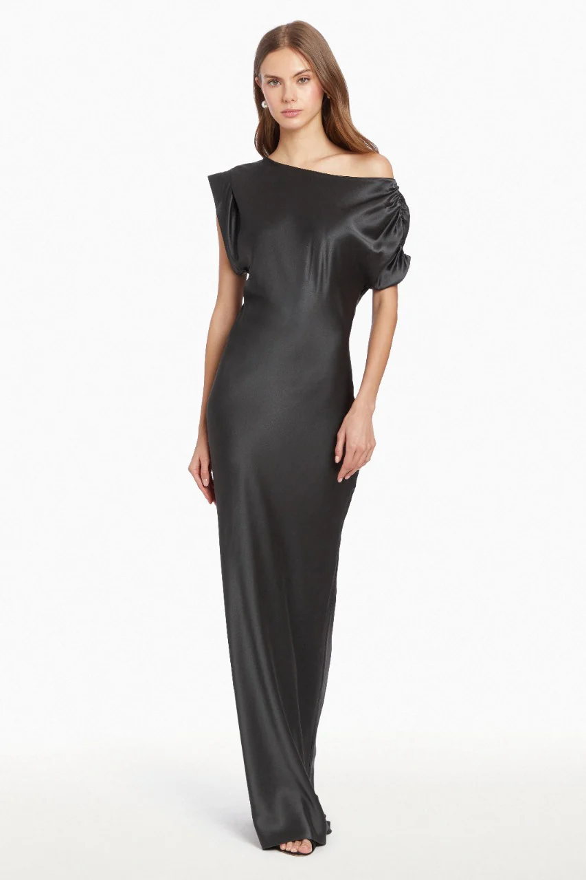 Faithful Nights Silk Maxi Dress Black