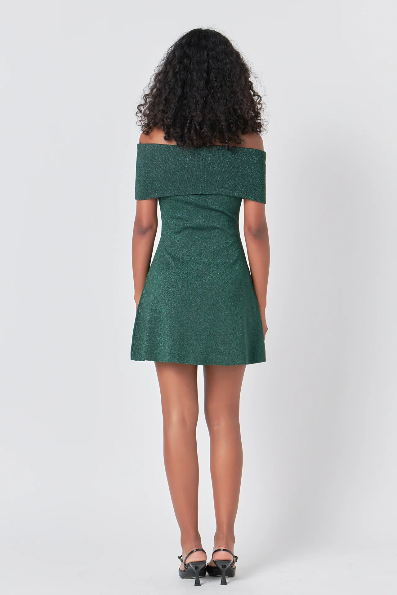 Off Shoulder Lurex Knit Mini Dress