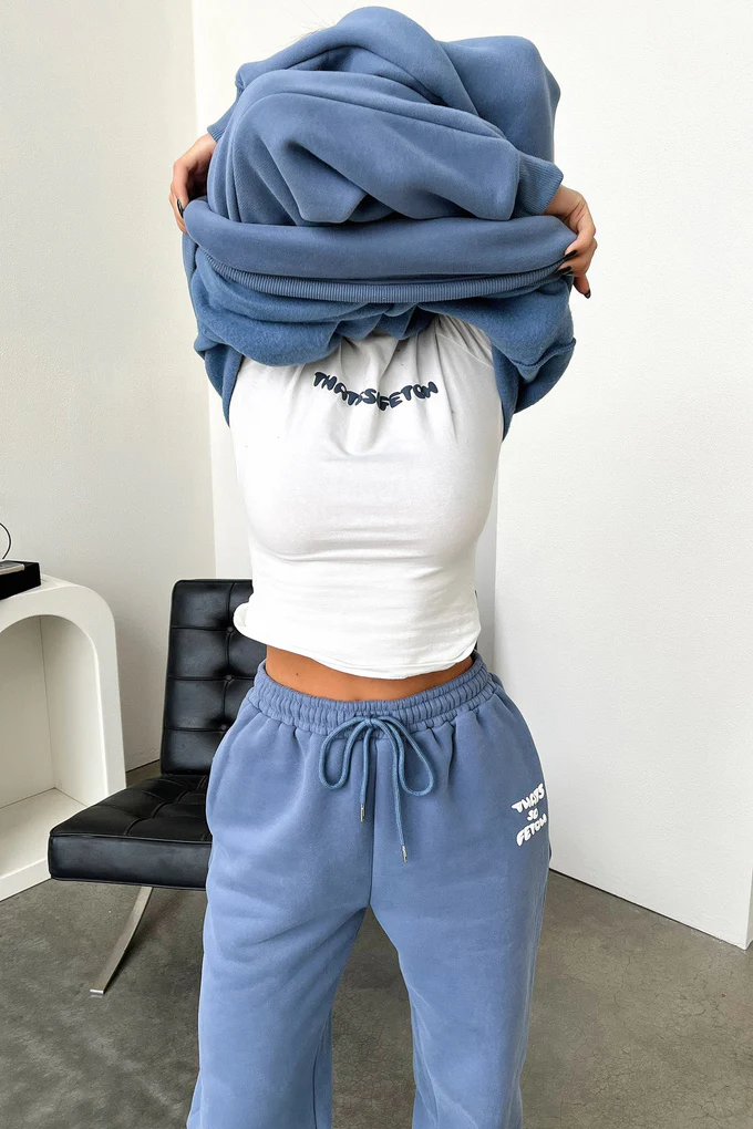 With Love Always Oversized Hoodie  - Steel Blue