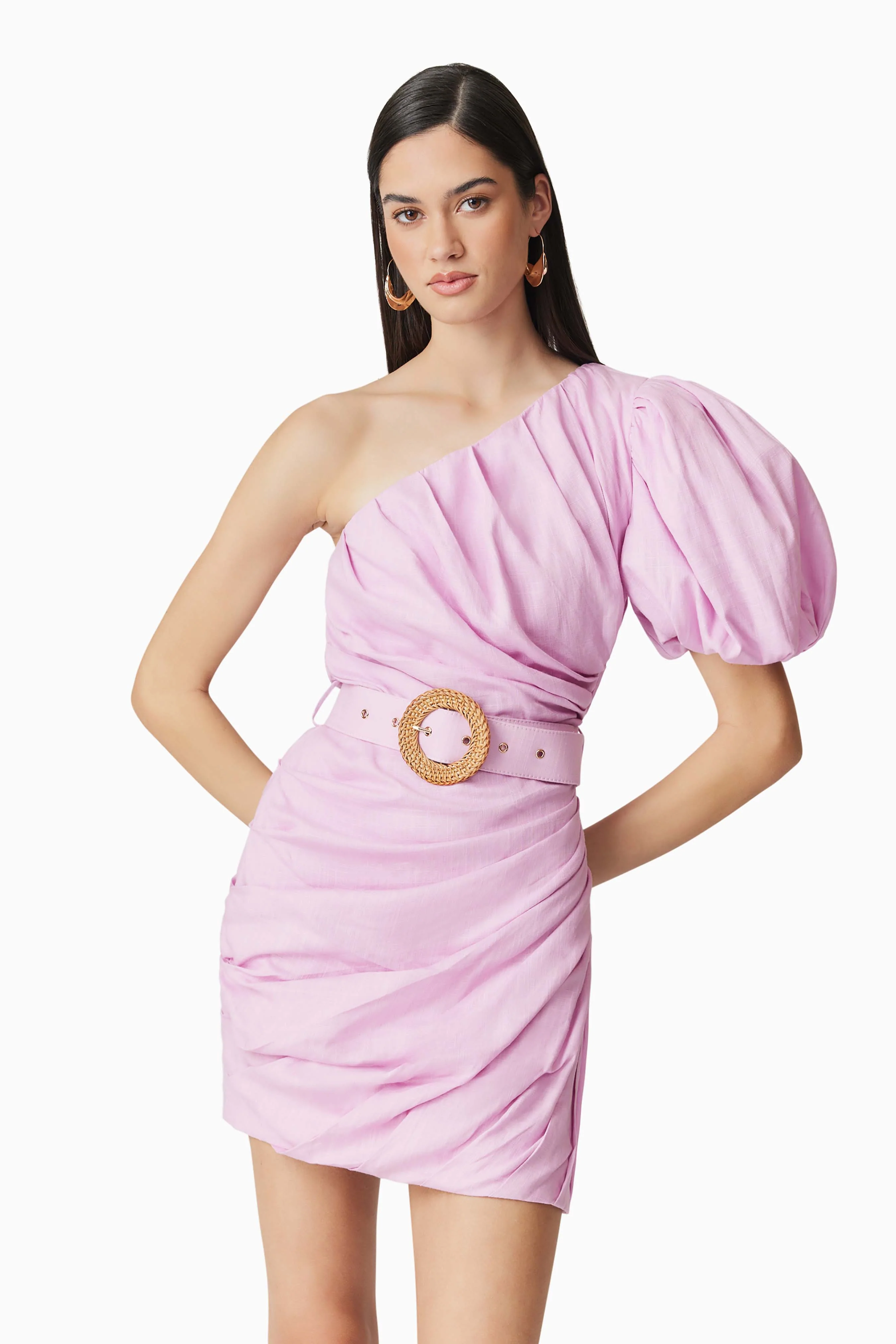 Kara Asymmetrical Mini Dress in Purple