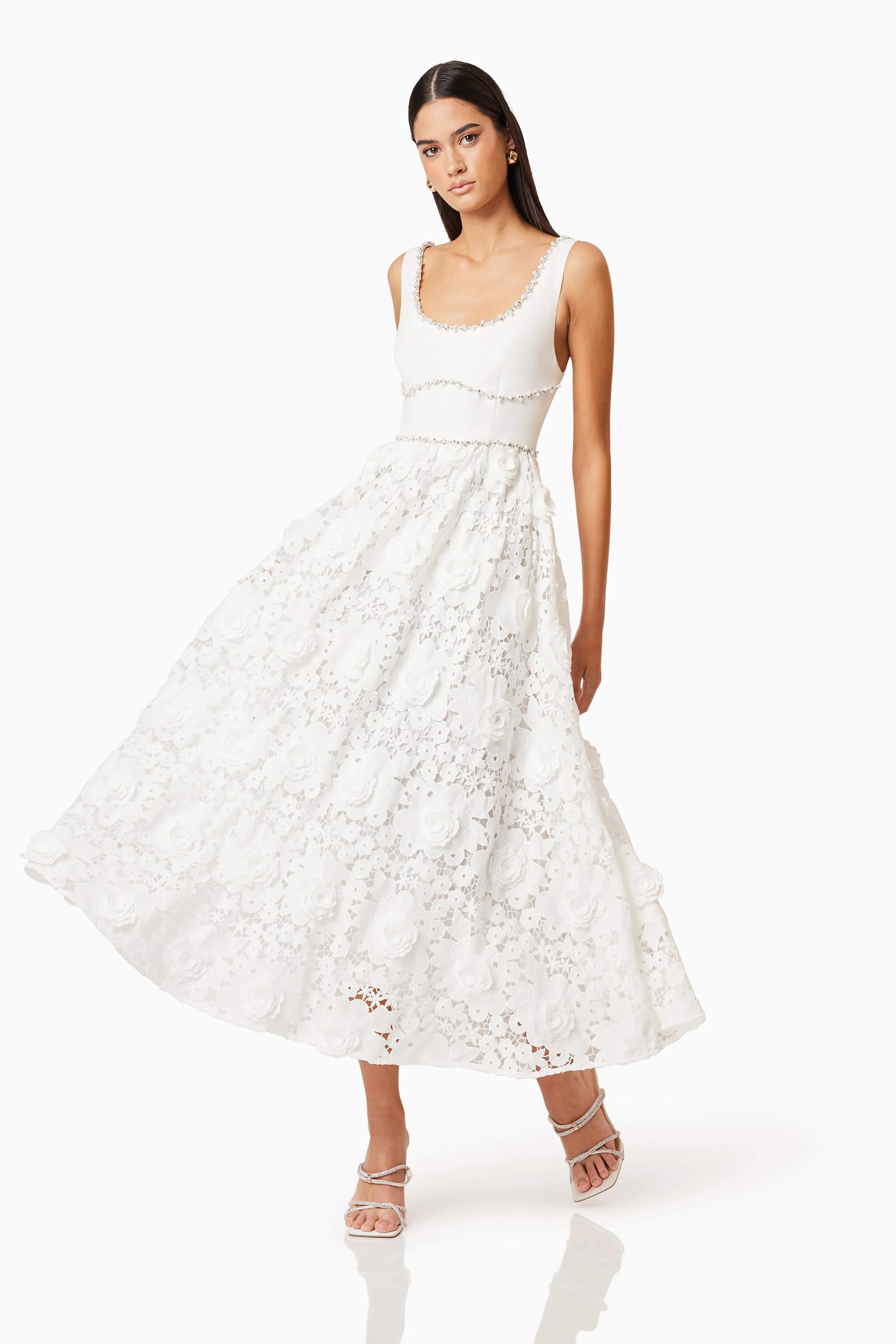 Daffodil Lace Midi Dress In White