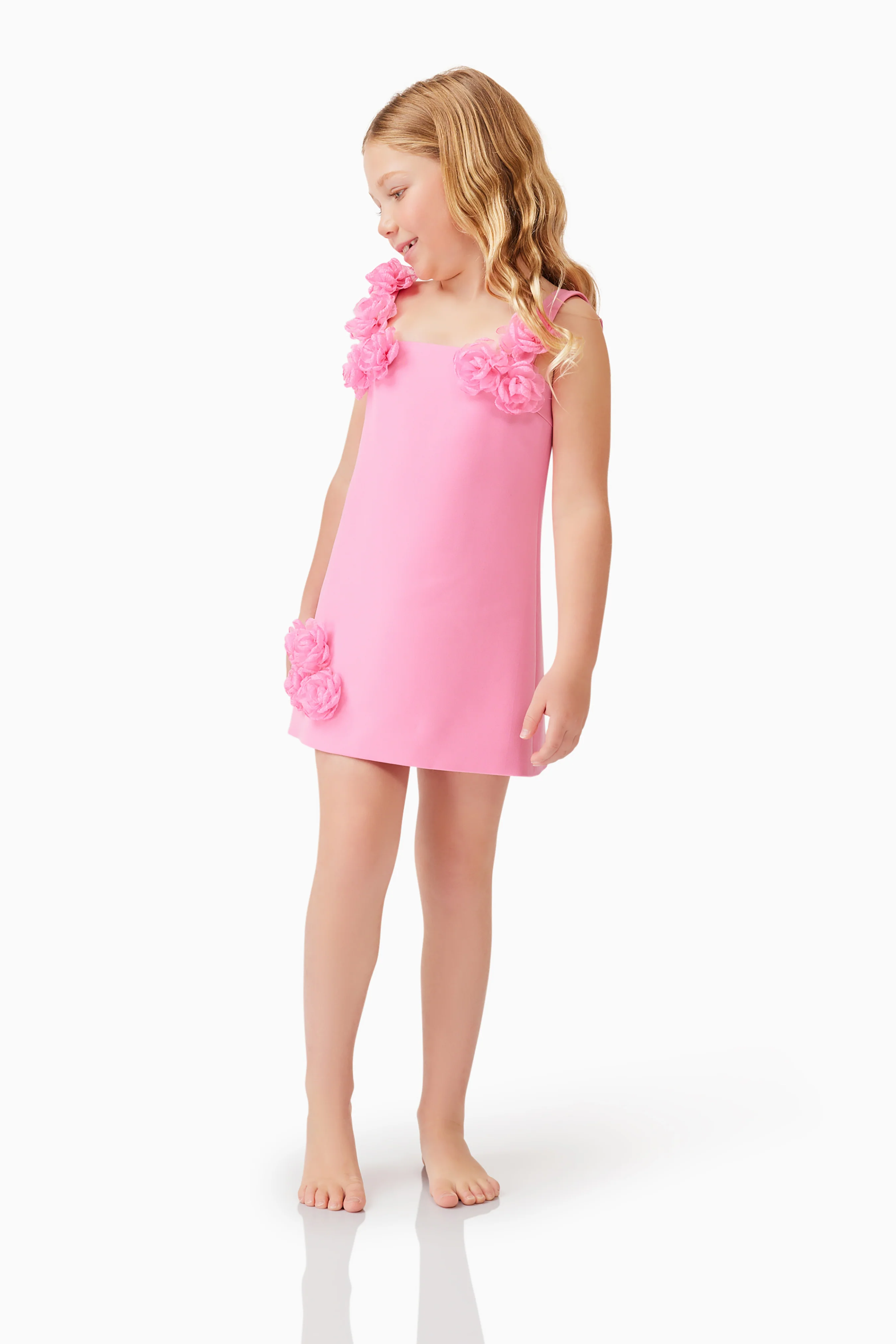 Trompe 3D Floral Girls Dress in Pink