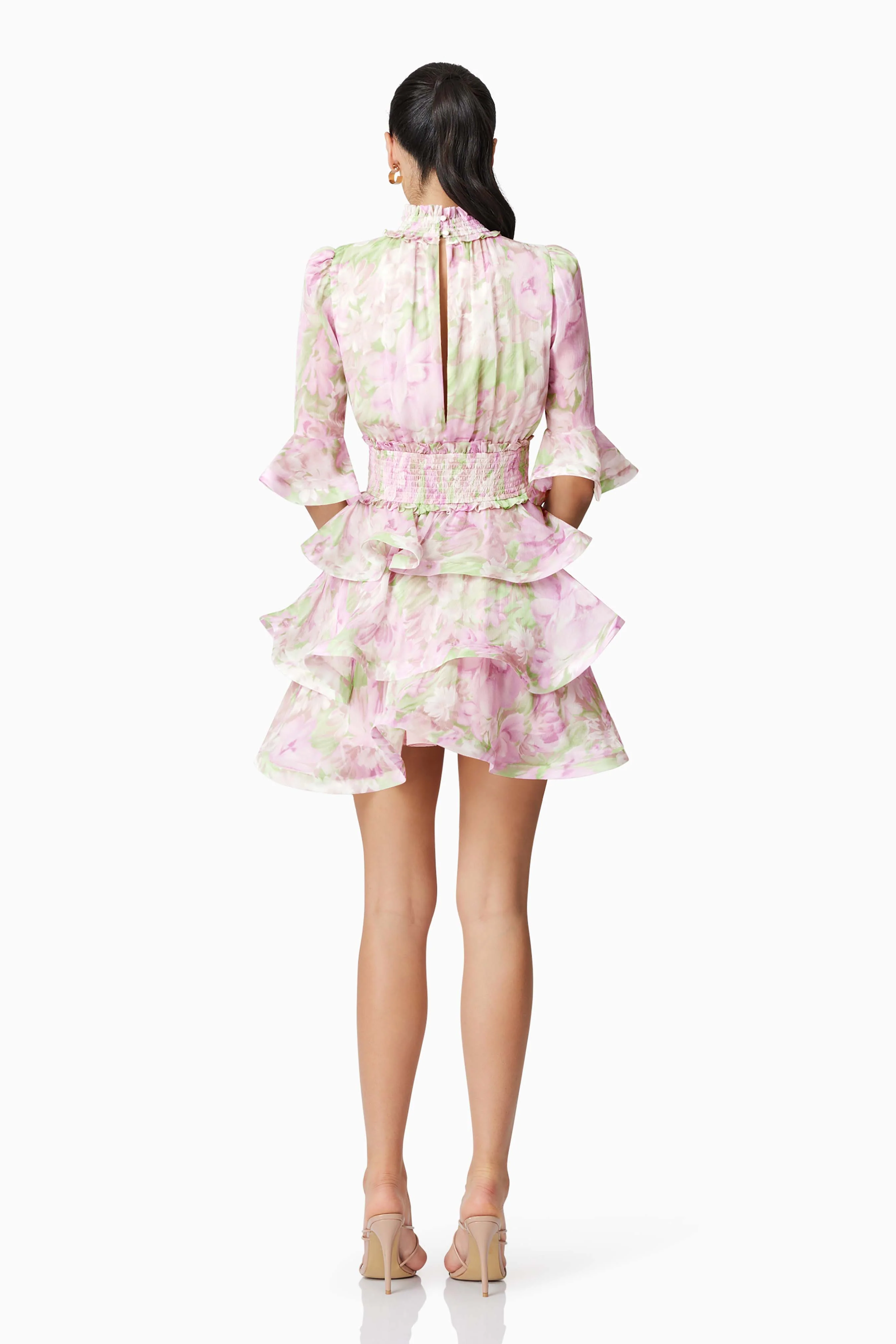Morgan Floral Tiered Mini Dress in Pink
