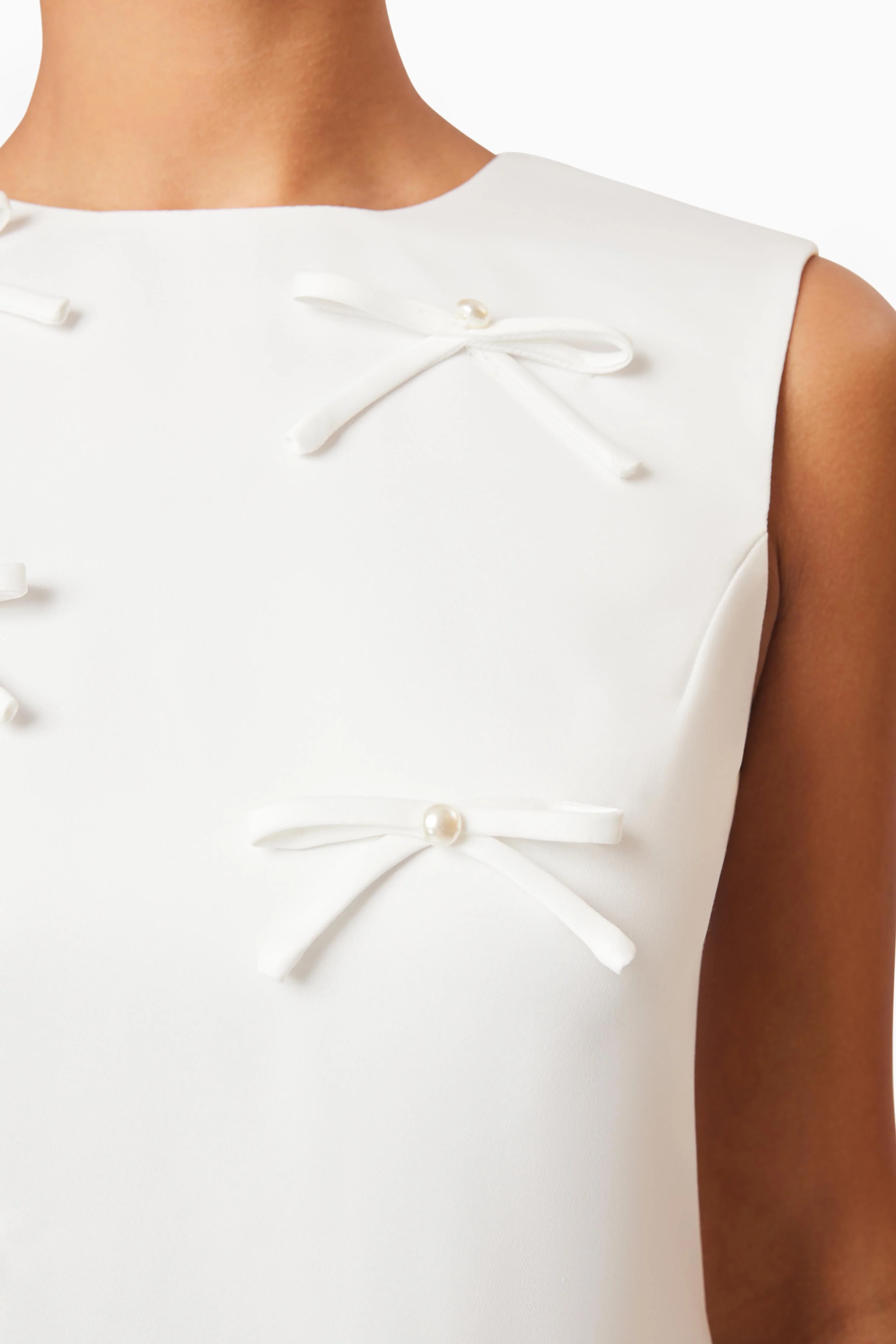 Rose Bow Shift Dress in White
