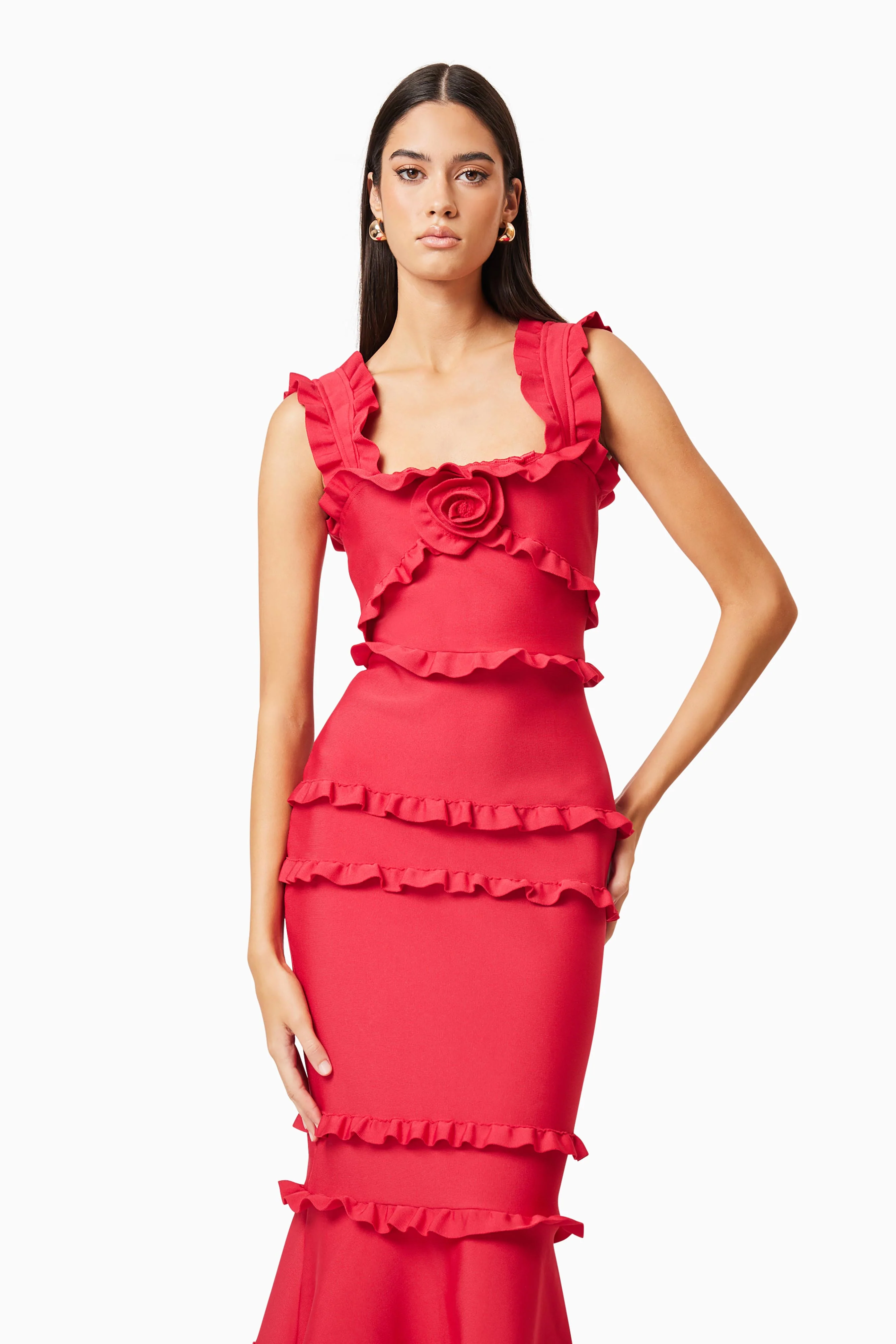Kimberly Frill Maxi Dress in Red