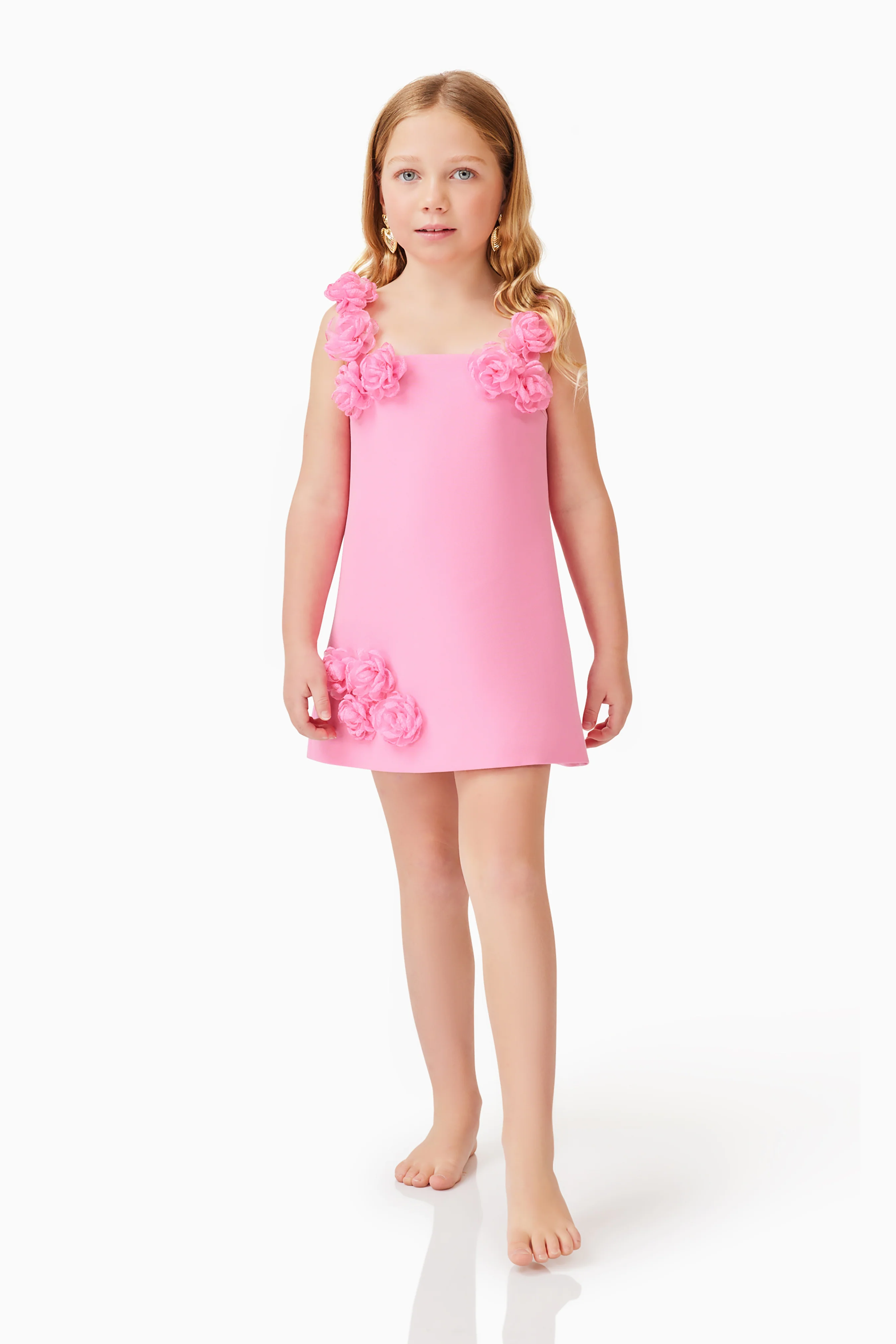 Trompe 3D Floral Girls Dress in Pink
