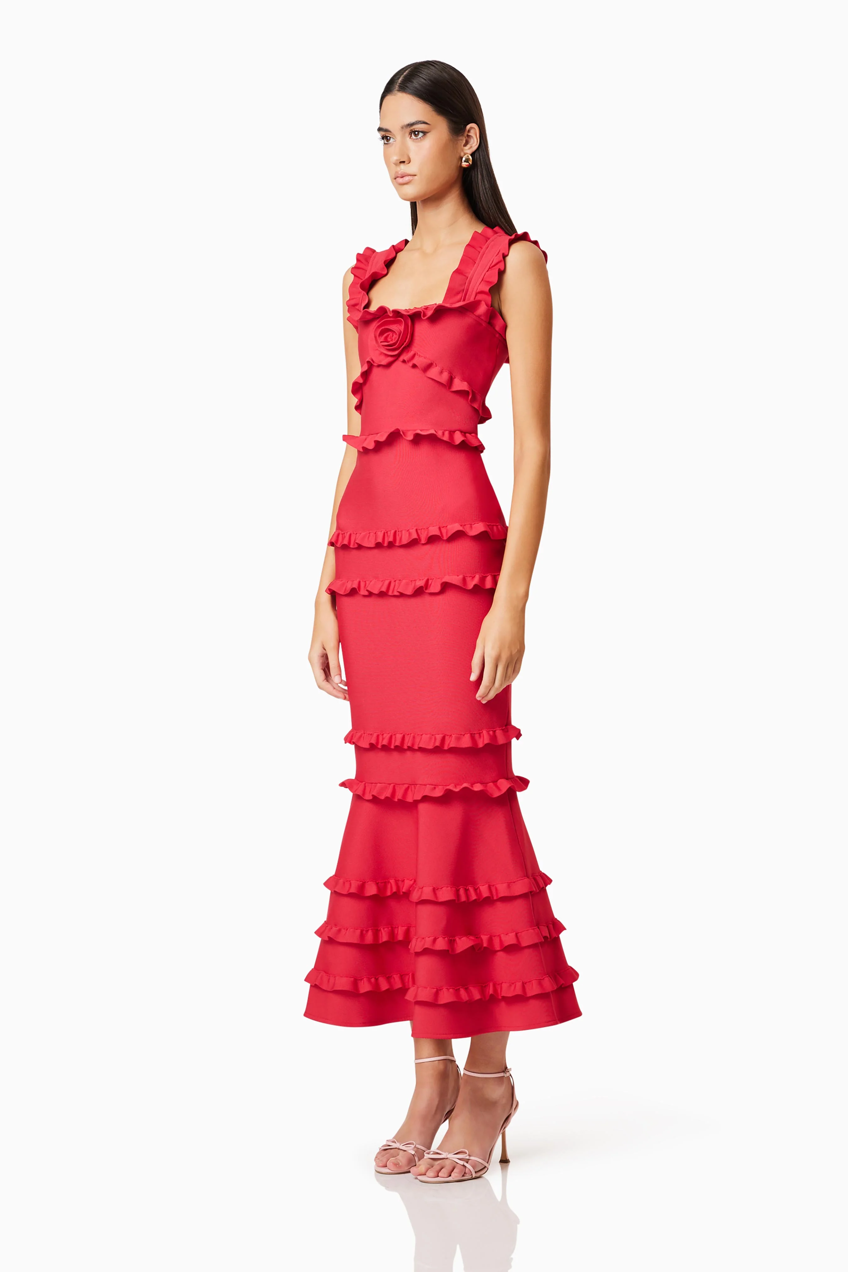 Kimberly Frill Maxi Dress in Red