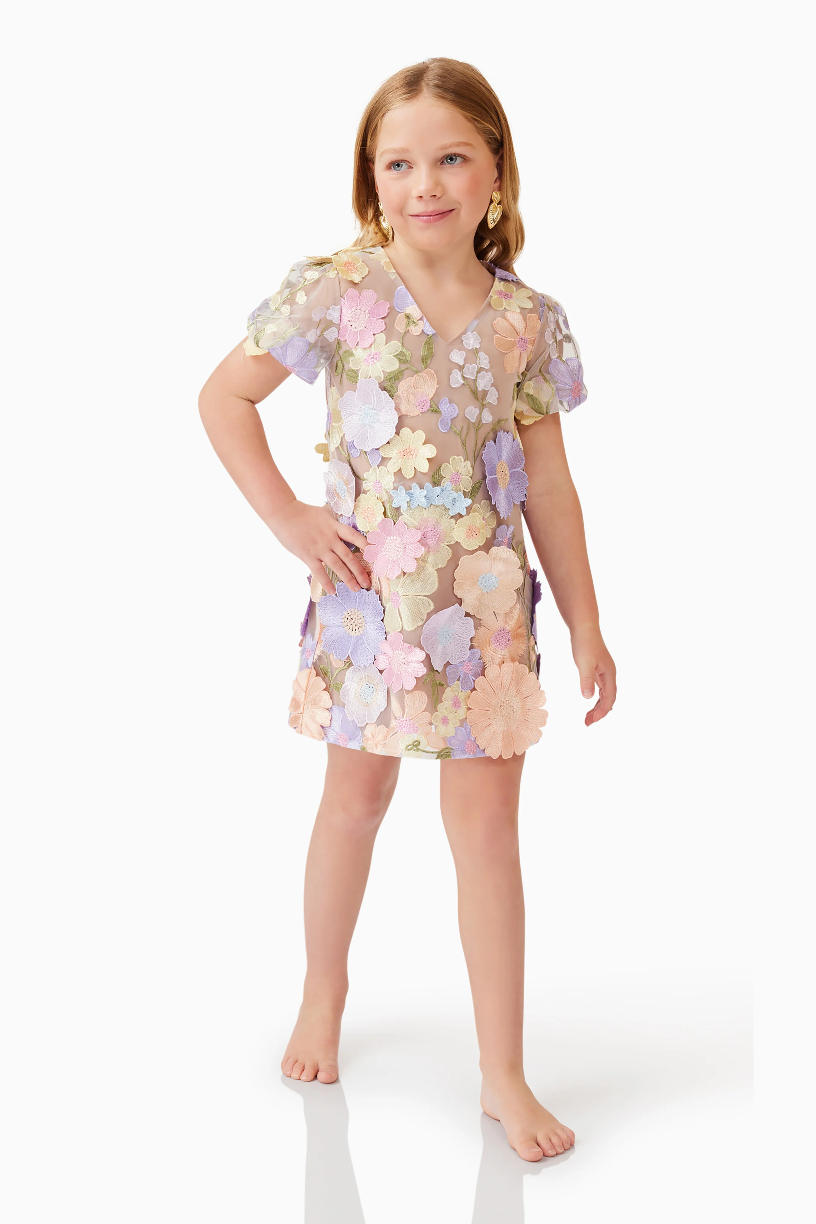 Anthea Embroidered Girls Dress in Purple
