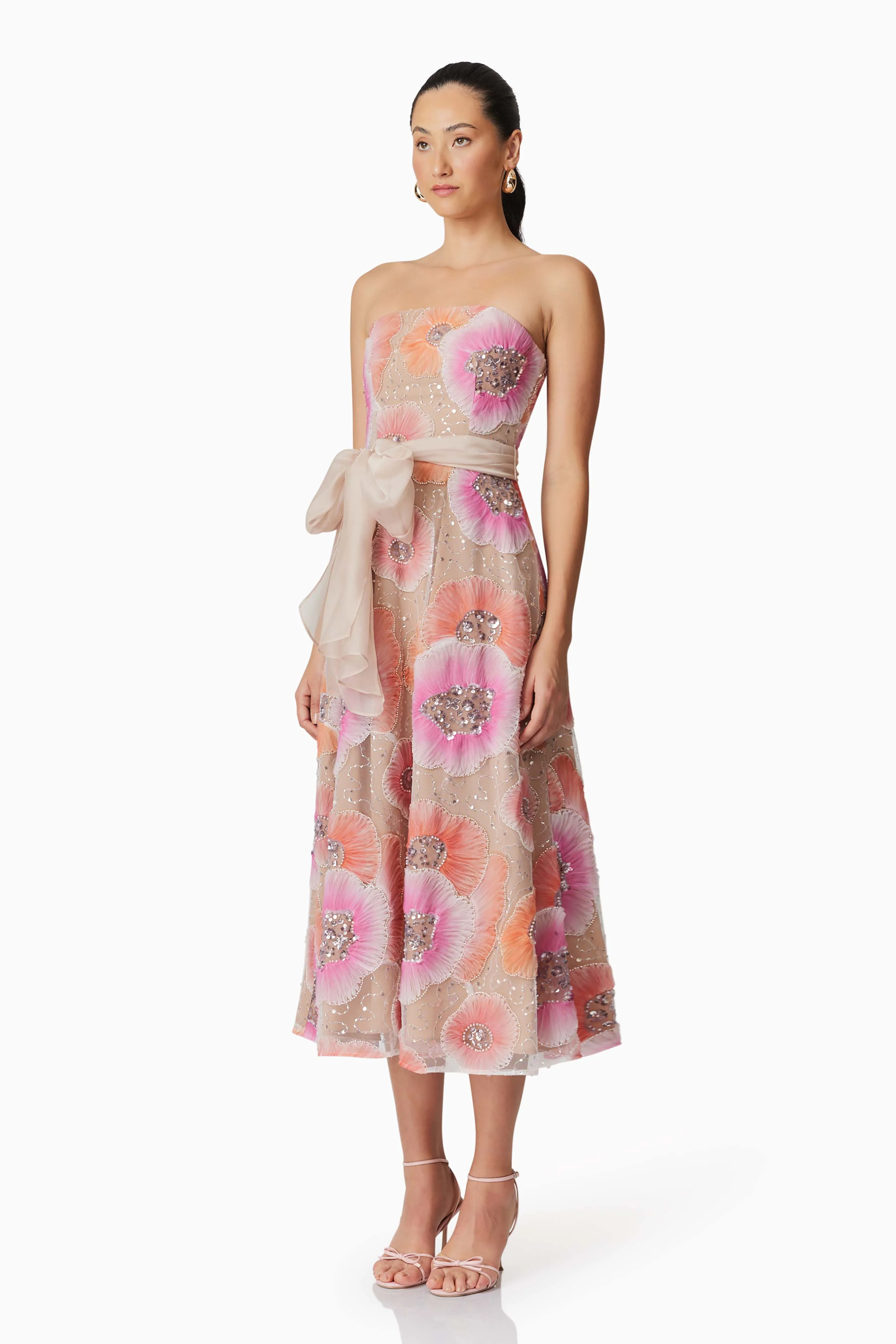 Brittany A-Line Midi Dress in Pink