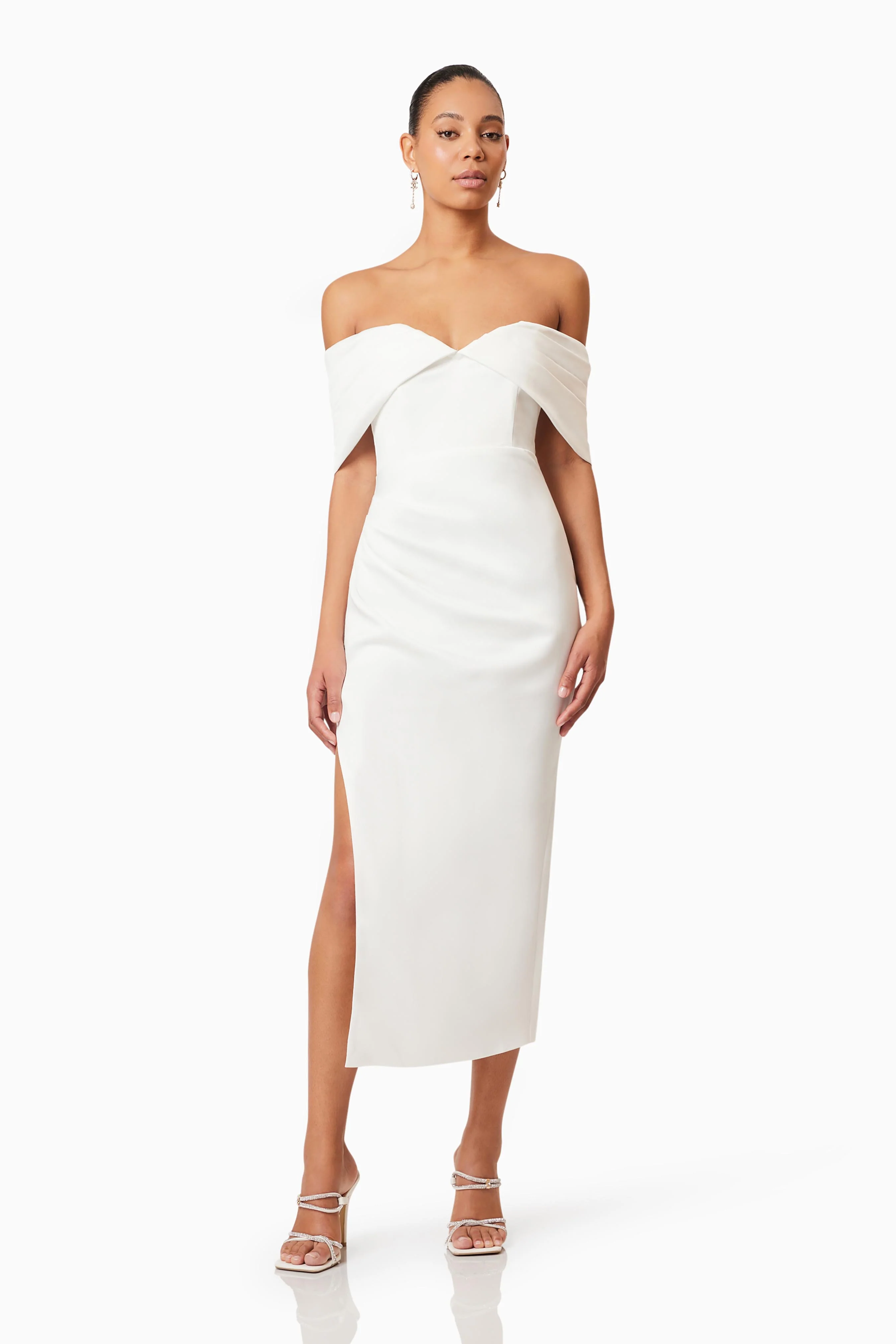 Rose Off The Shoulder Midi Dress In White