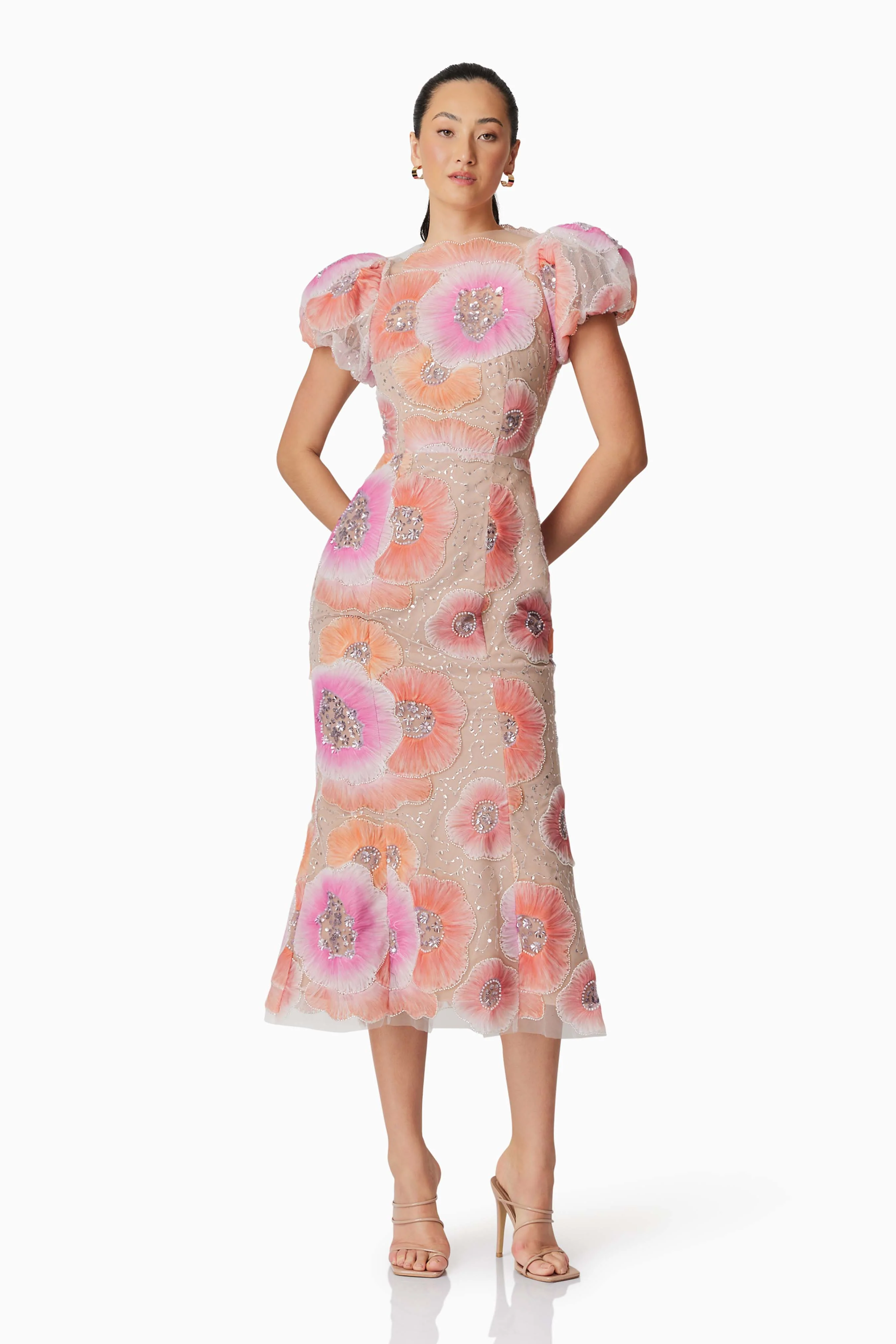 Brittany Floral Midi Dress in Pink
