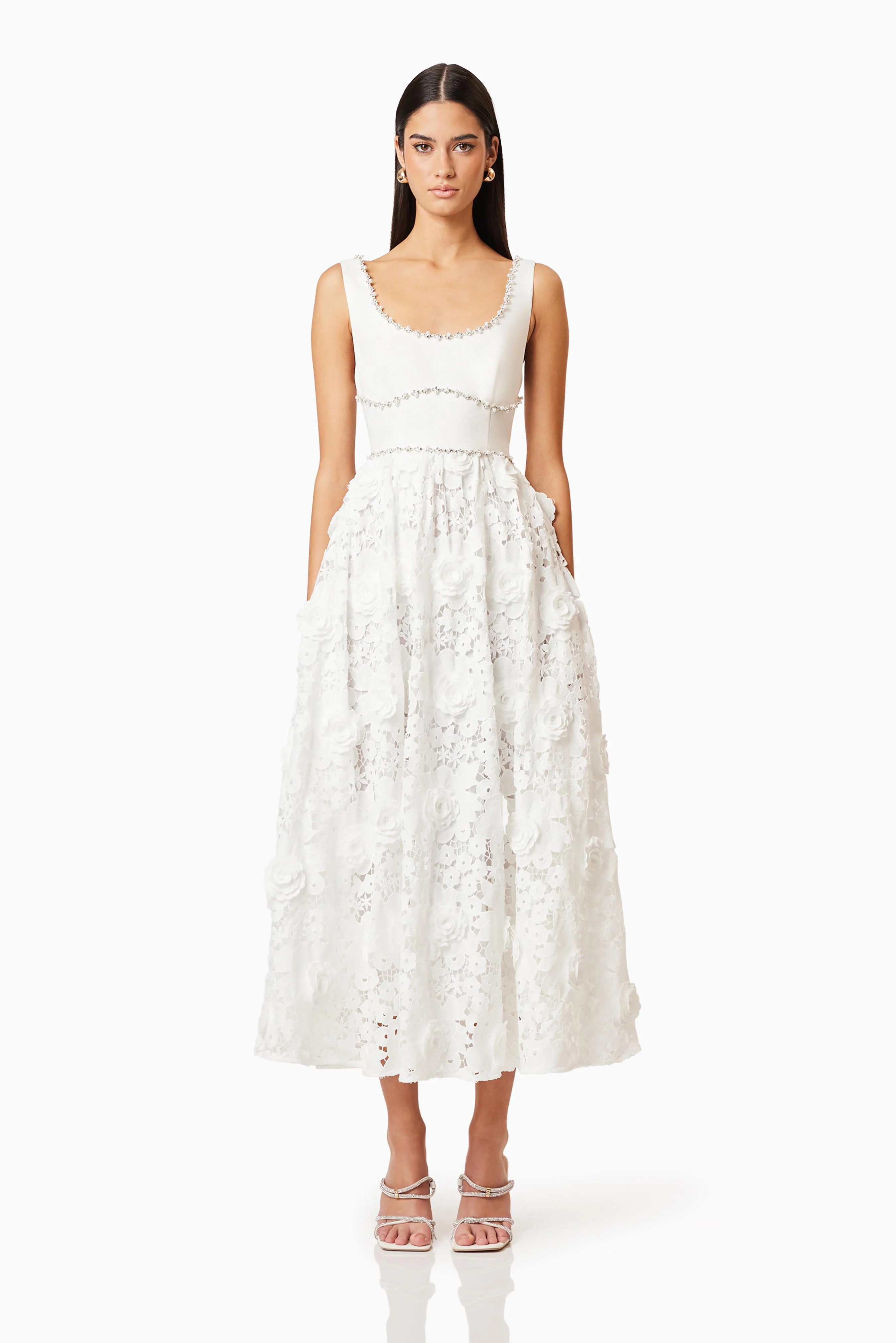 Daffodil Lace Midi Dress In White