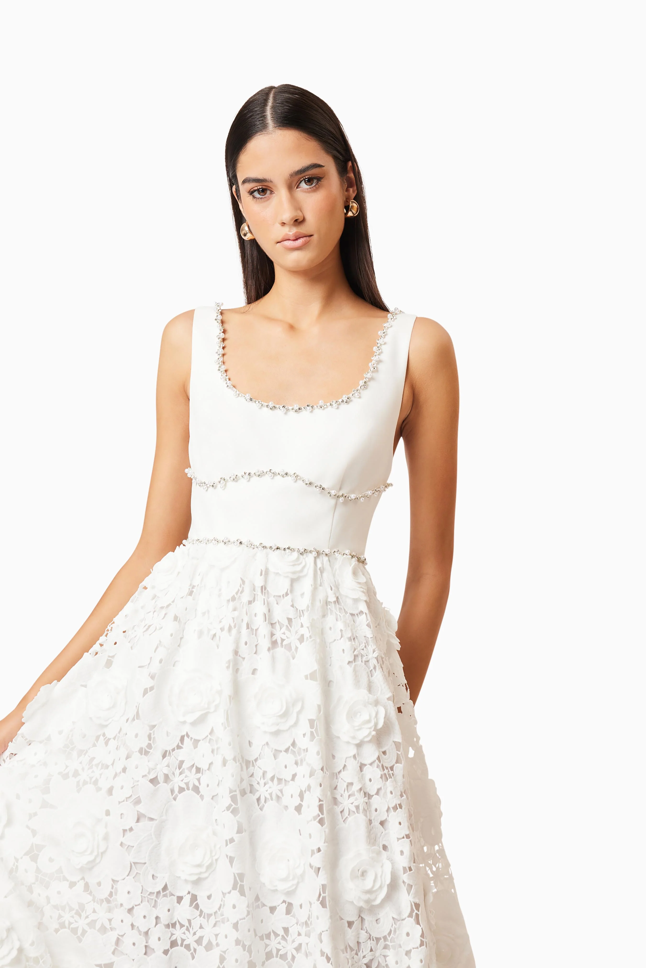 Daffodil Lace Midi Dress In White