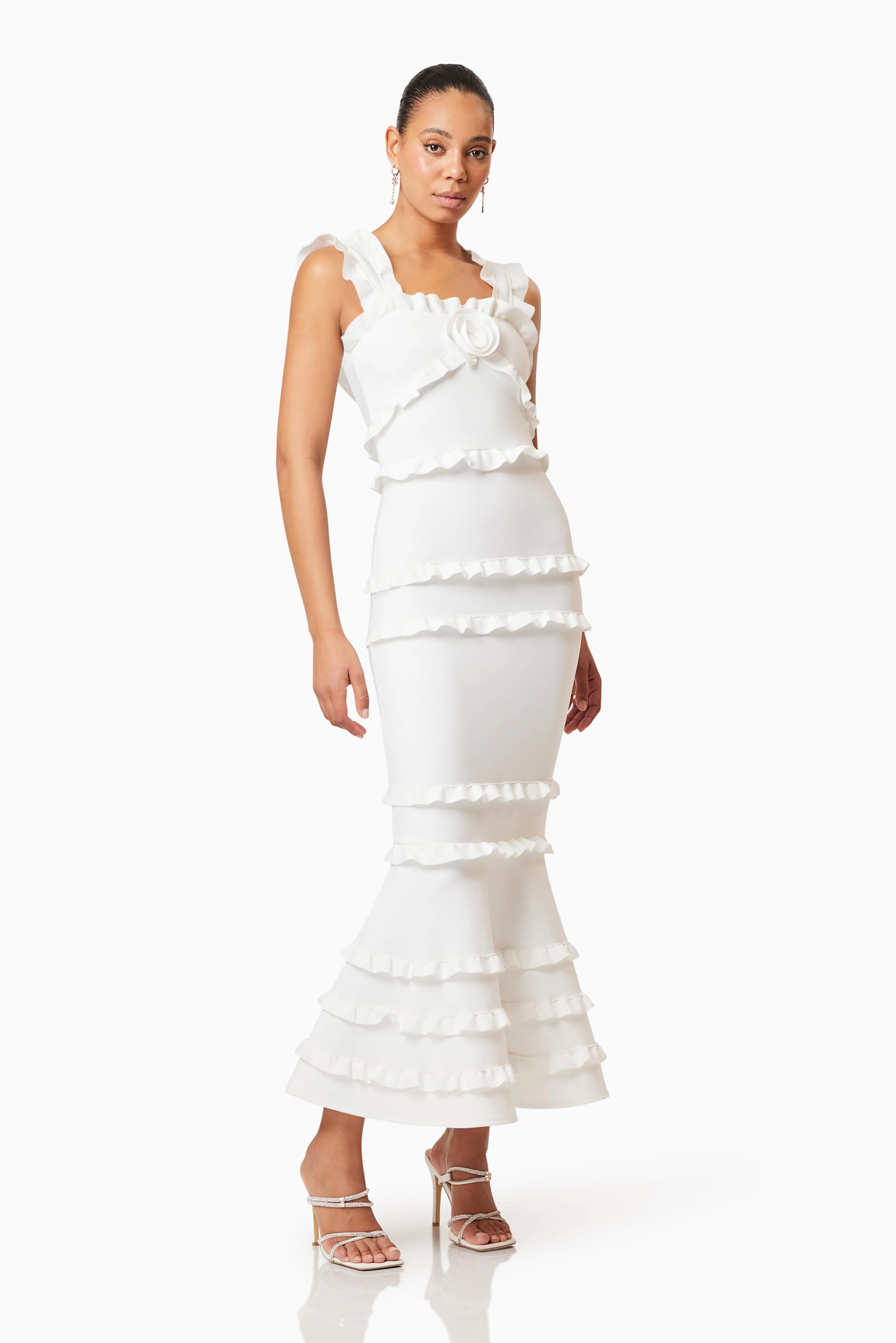 Kimberly Frill Maxi Dress in White