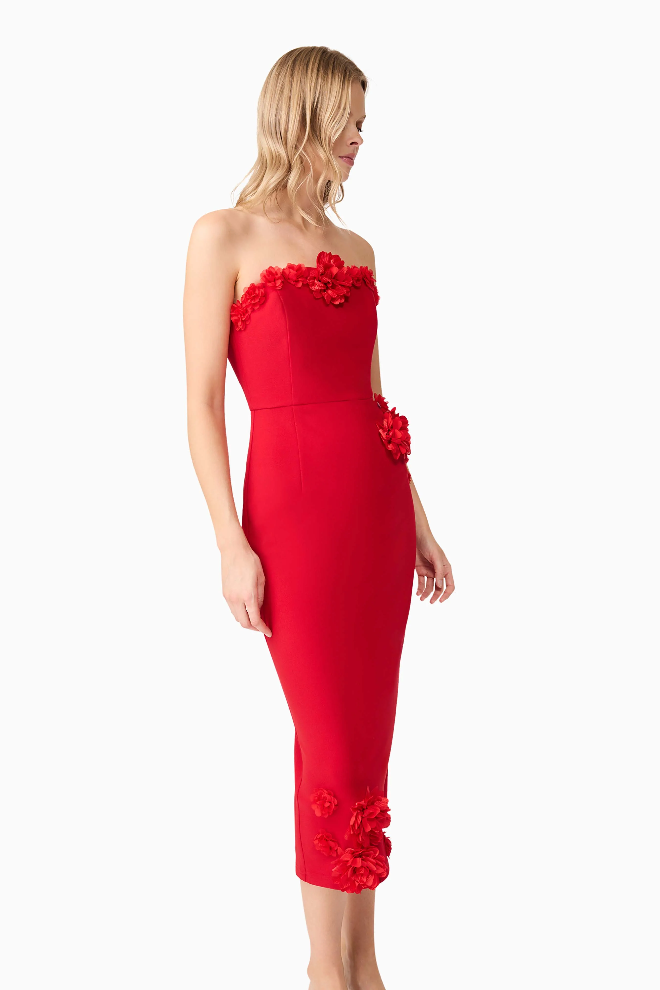 Keahna Floral Midi Dress In Red