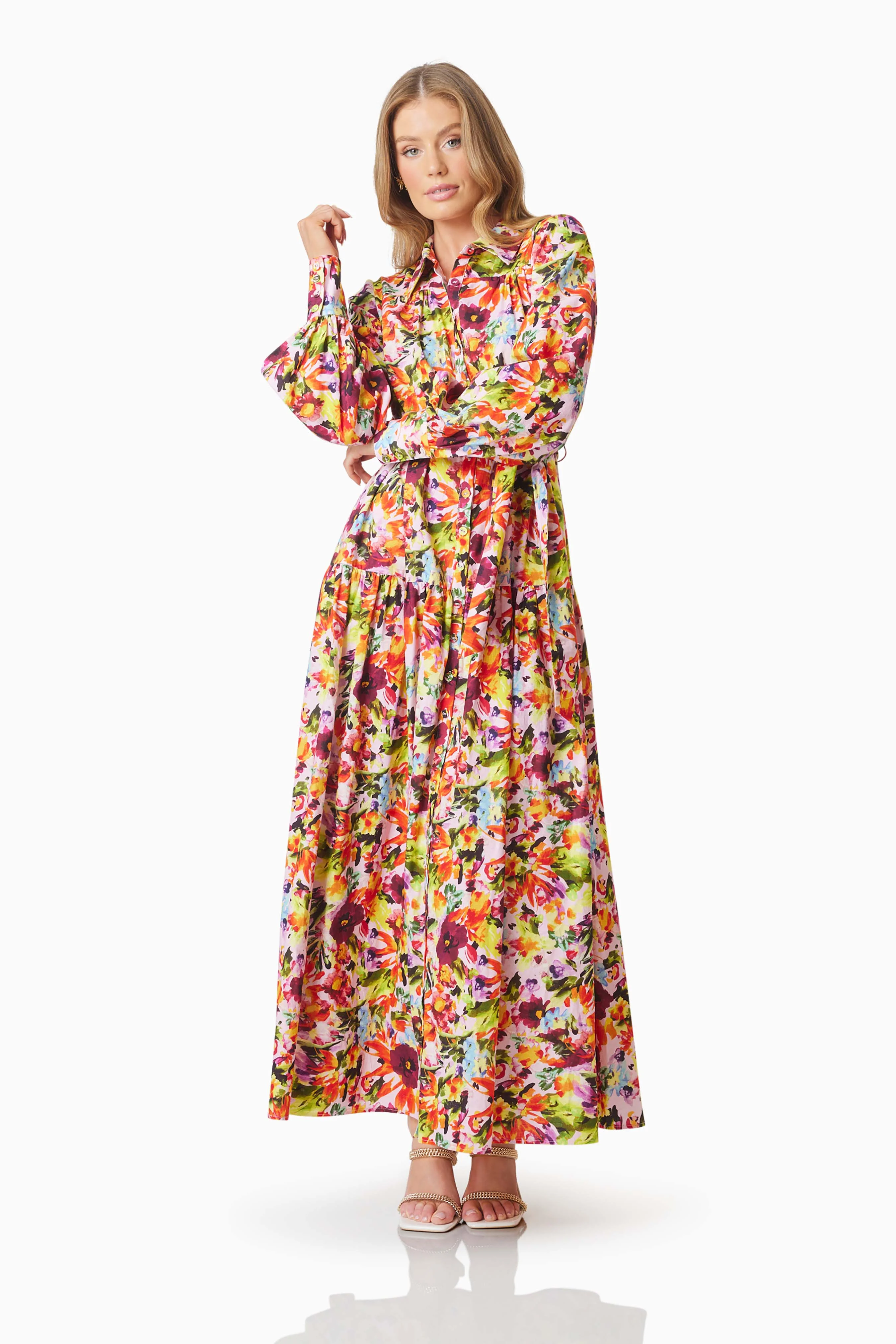 Elira Maxi Shirt Dress In Florals