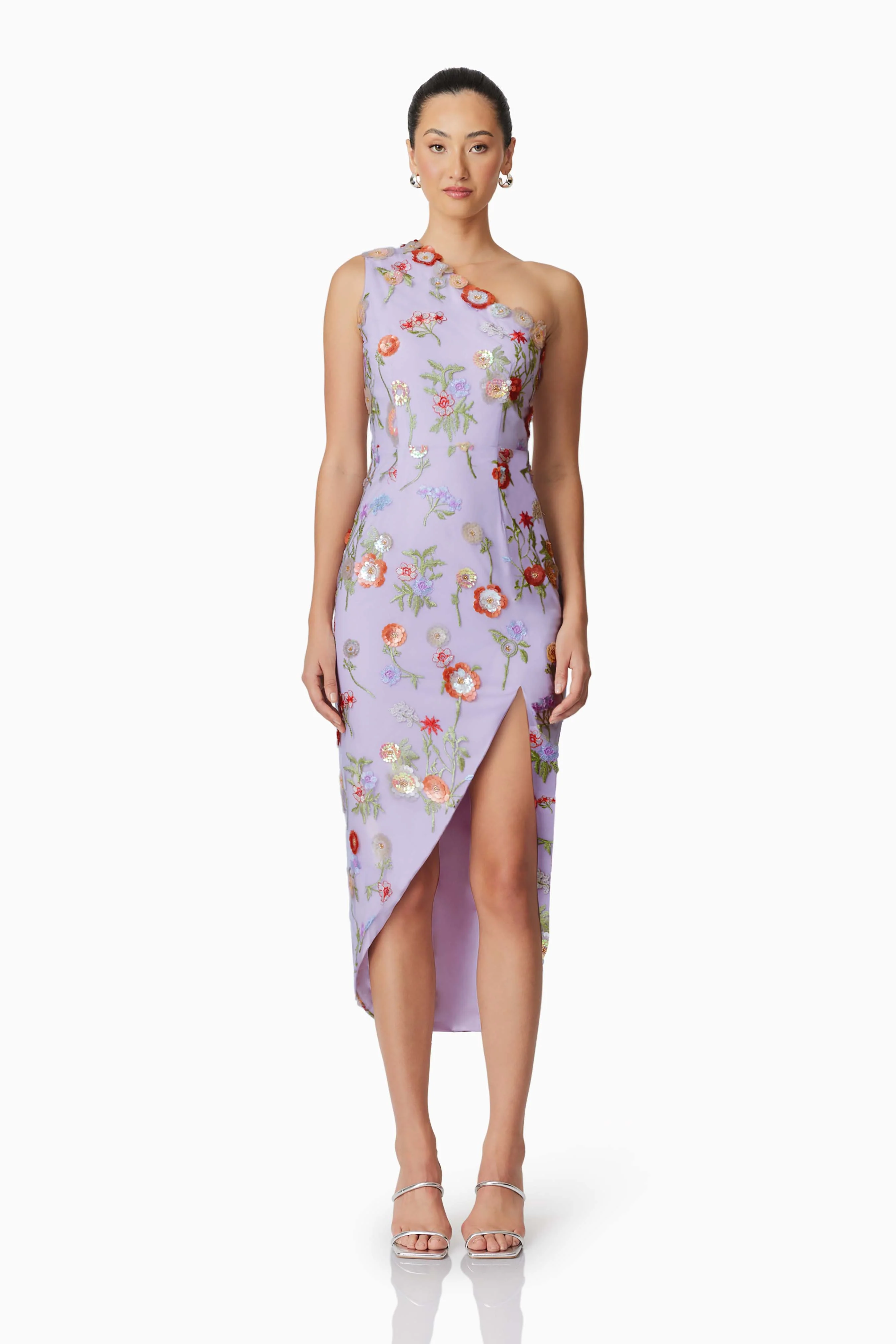 Naya One Shoulder Midi Dress in Purple