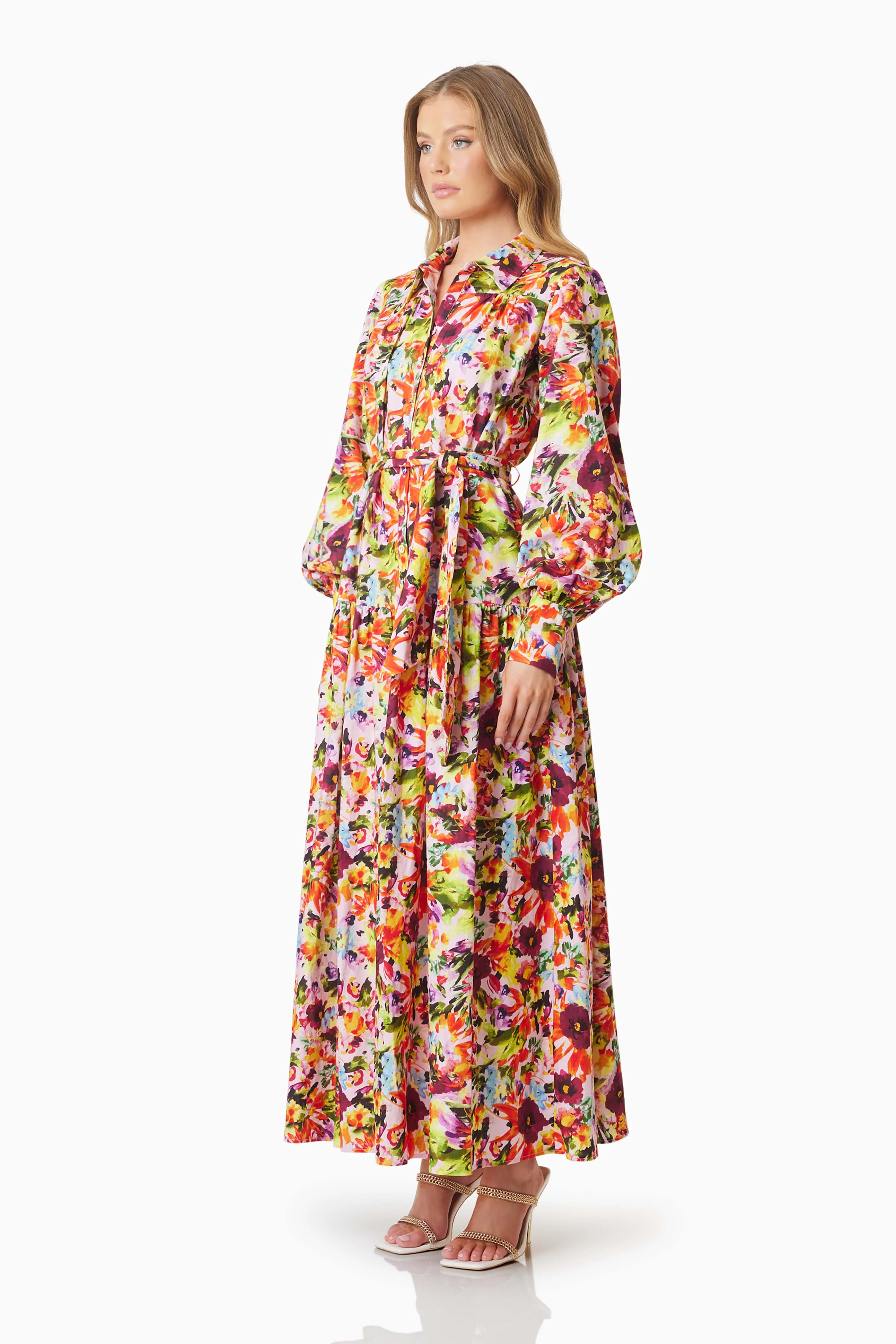Elira Maxi Shirt Dress In Florals