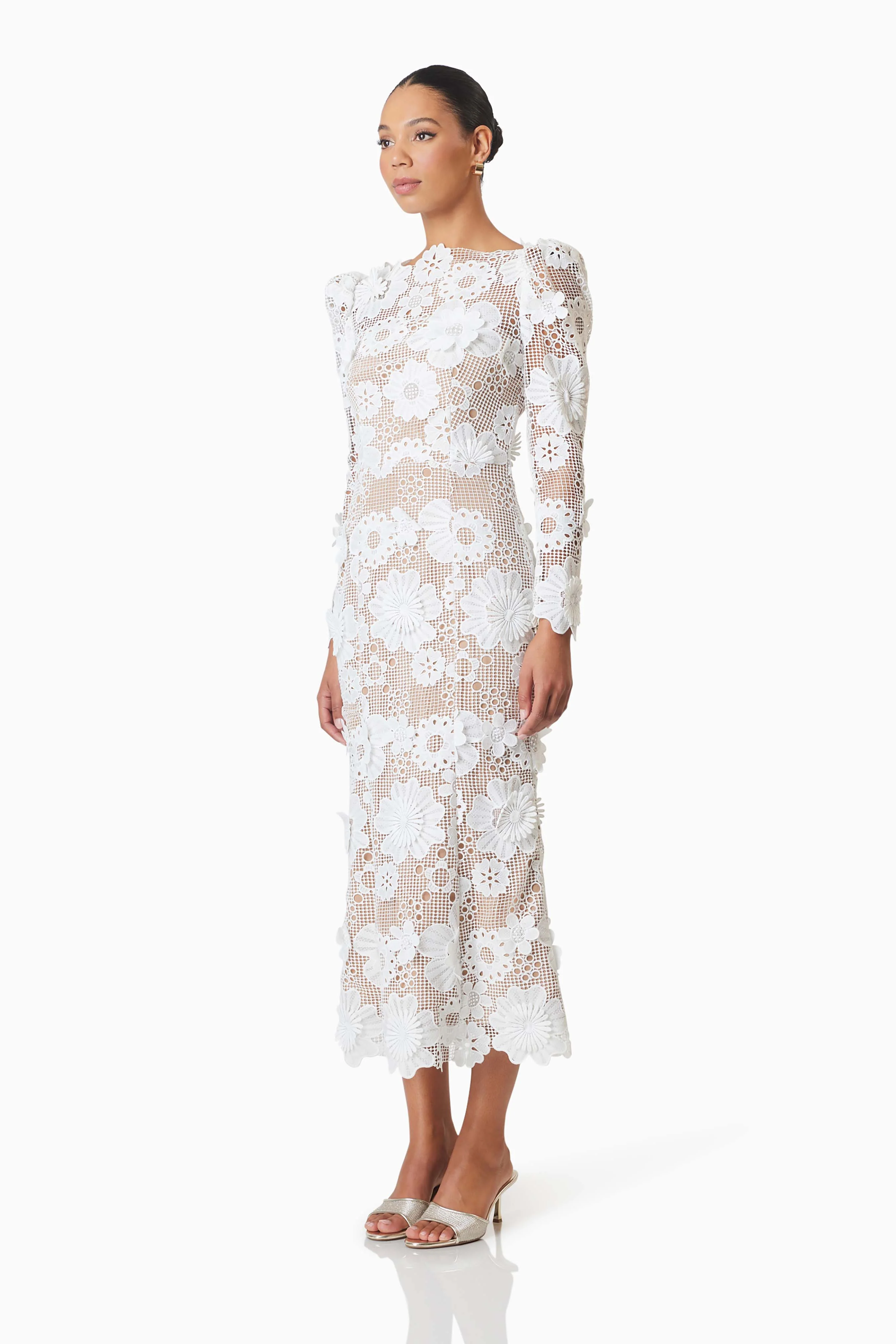 Autumn Long Sleeve Midi Dress In White