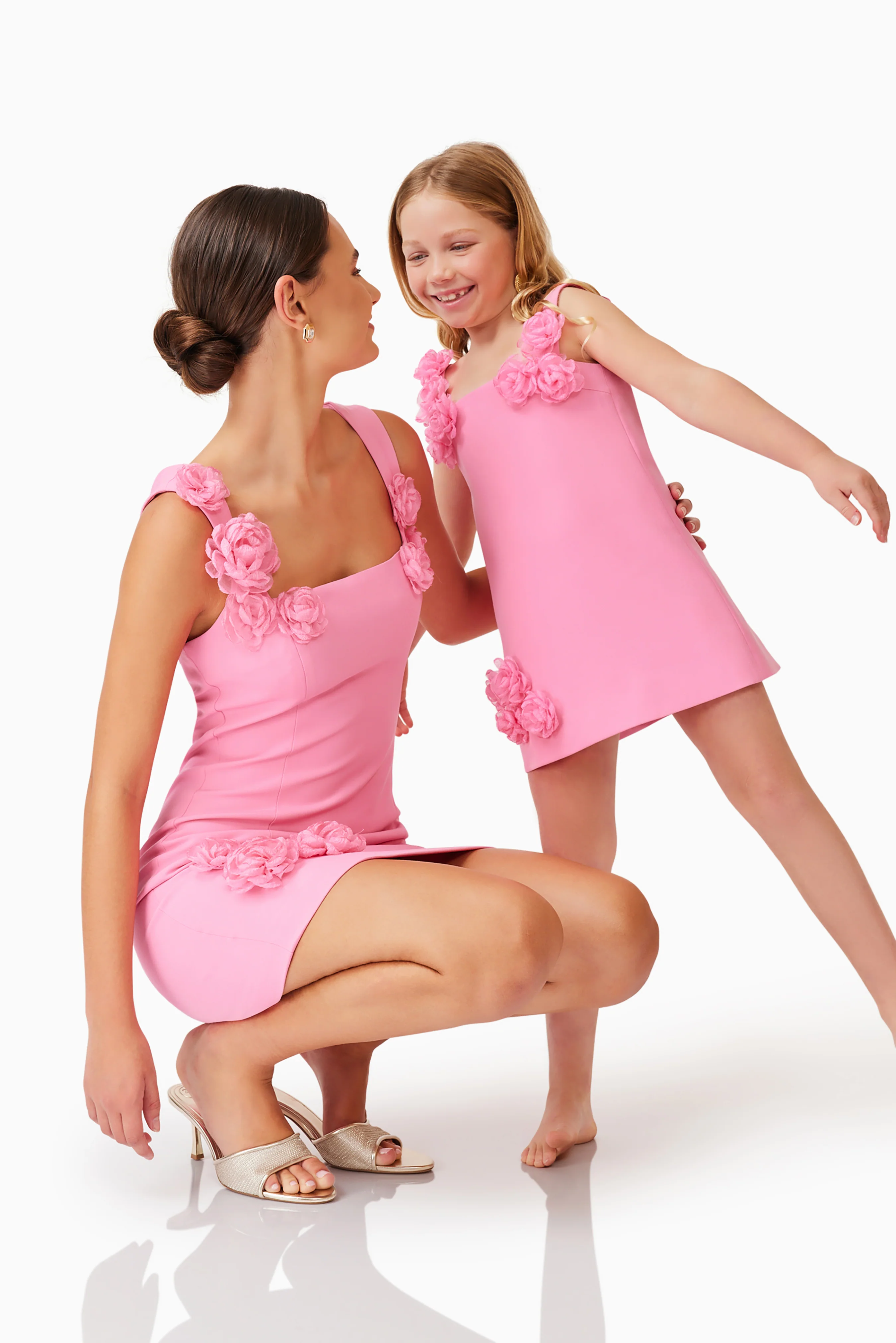 Trompe 3D Floral Girls Dress in Pink