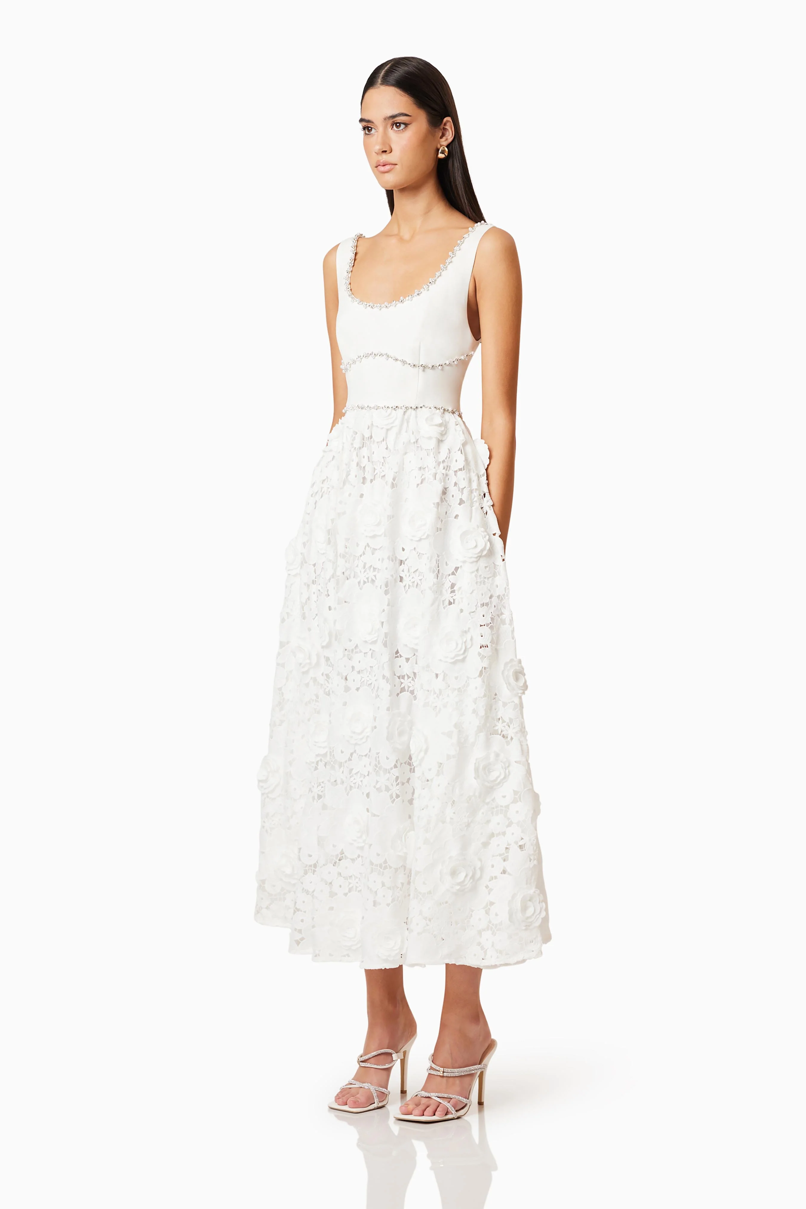 Daffodil Lace Midi Dress In White