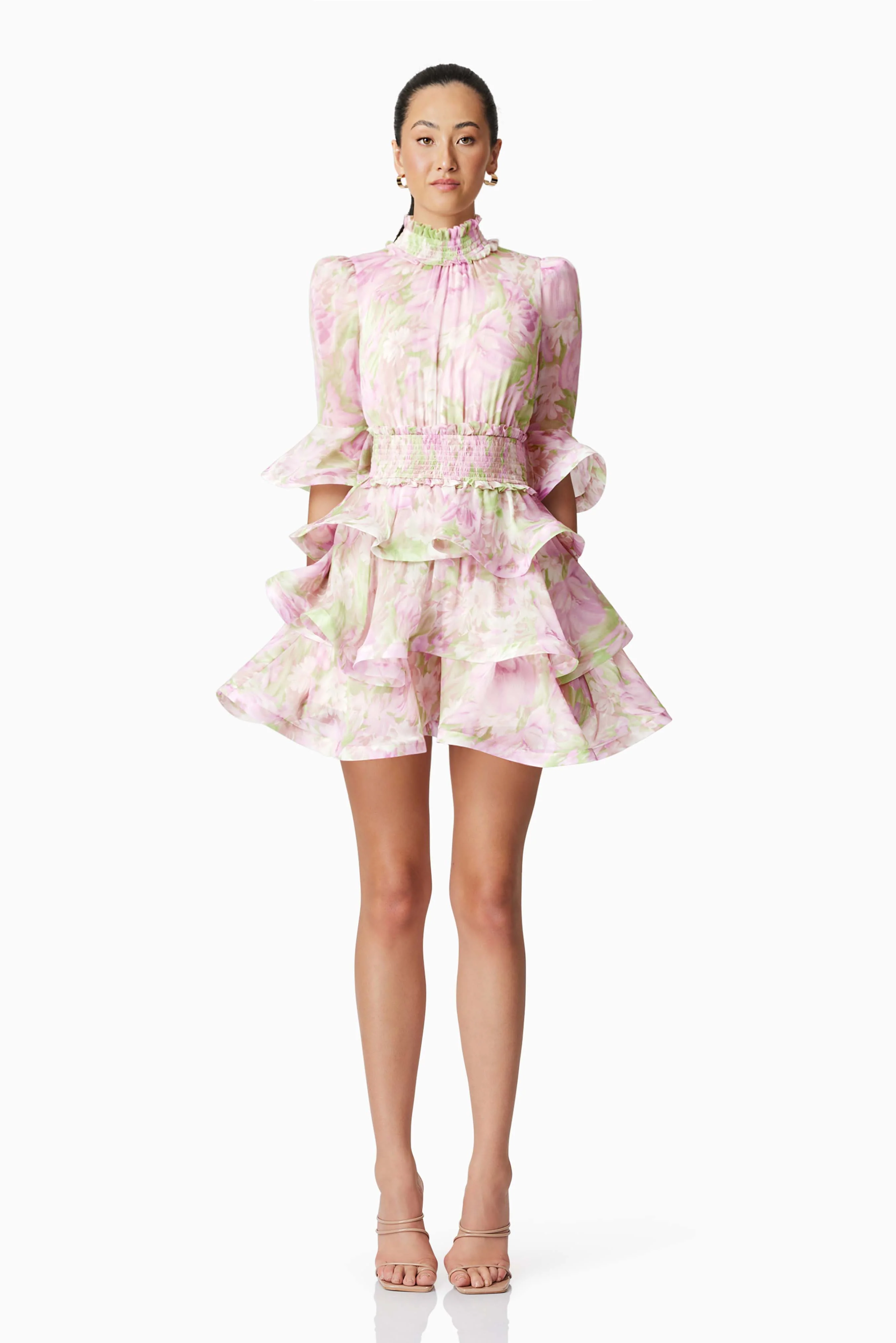 Morgan Floral Tiered Mini Dress in Pink