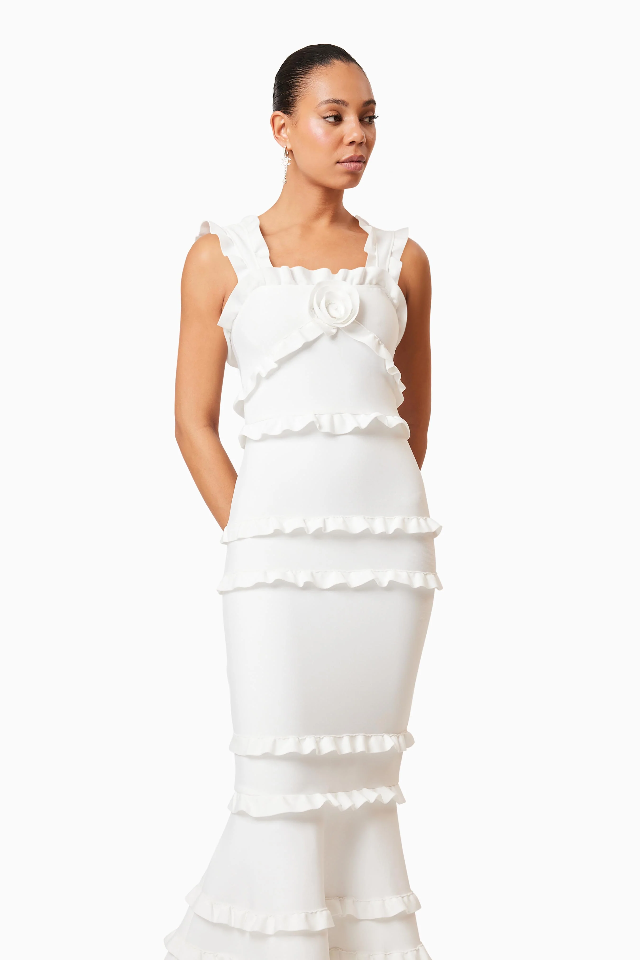 Kimberly Frill Maxi Dress in White