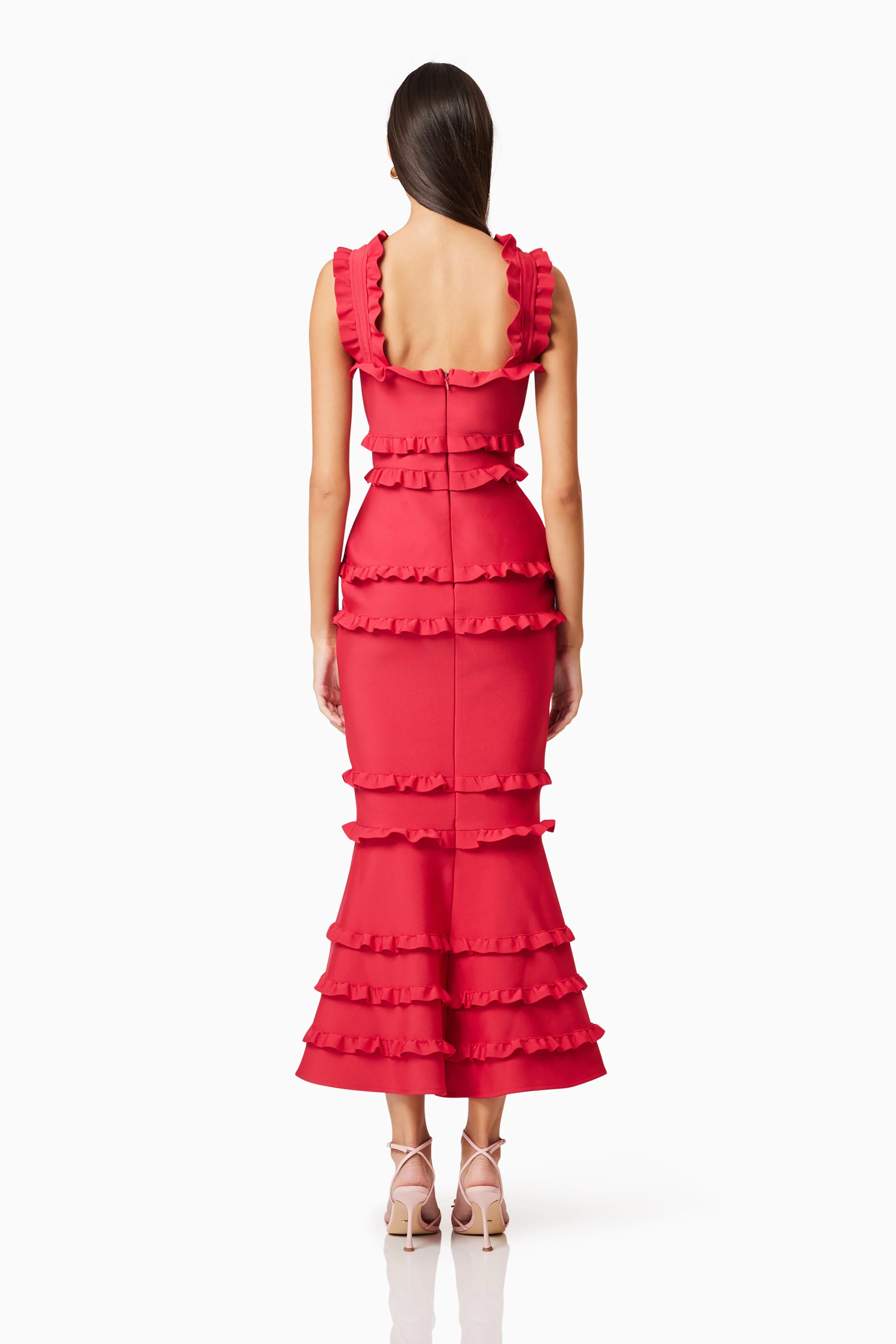 Kimberly Frill Maxi Dress in Red