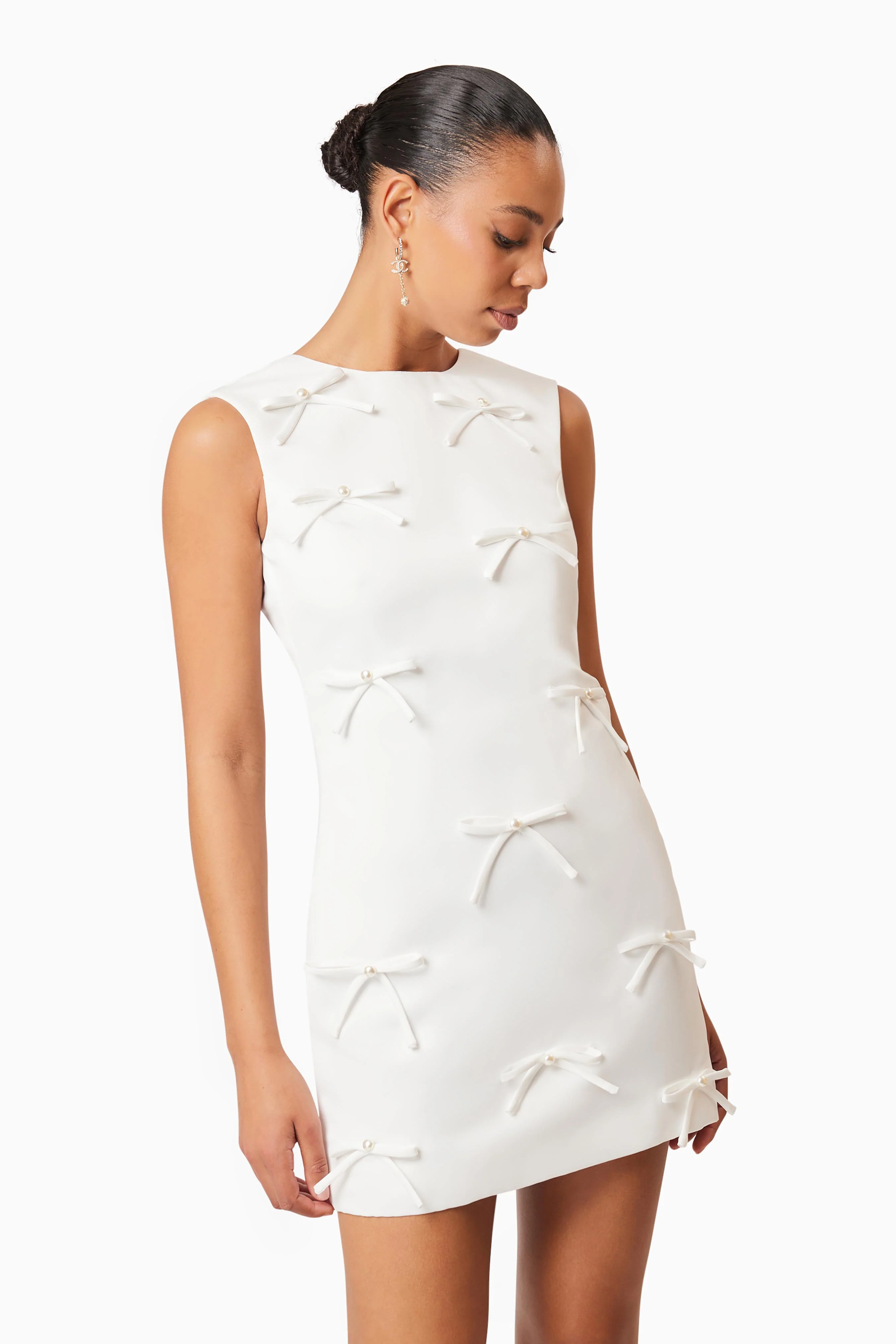 Rose Bow Shift Dress in White