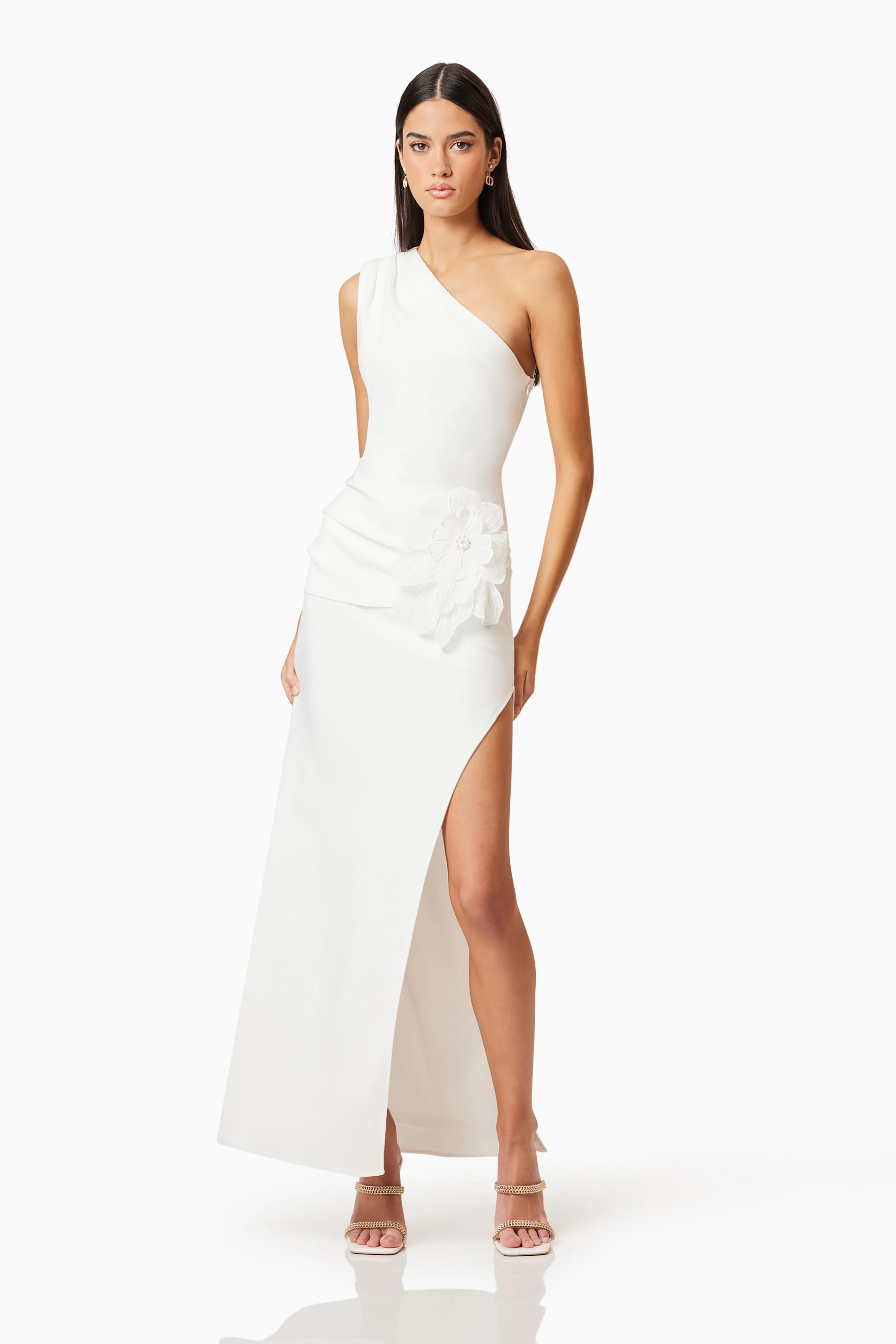 Janelle One Shoulder Gown In White
