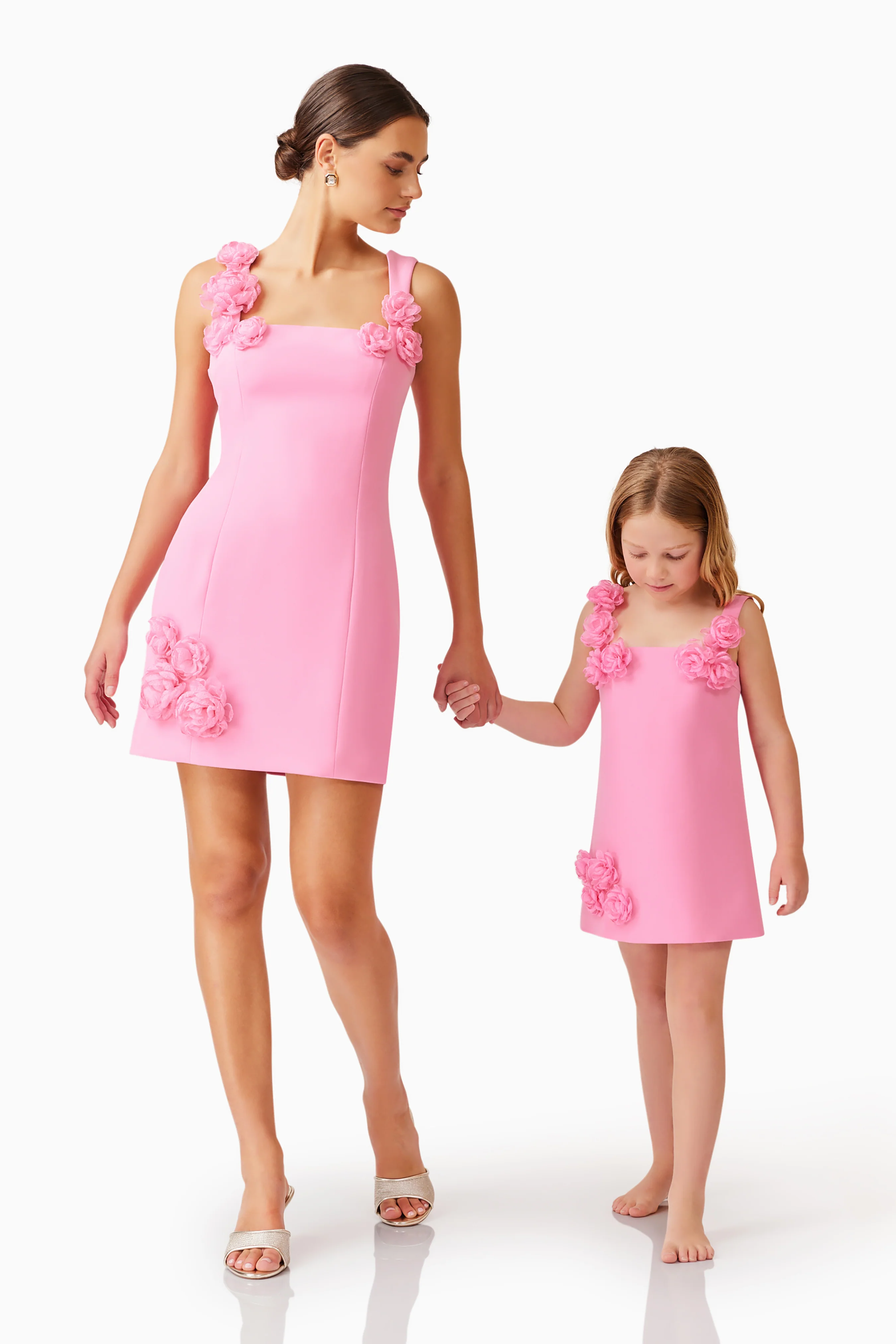 Trompe 3D Floral Girls Dress in Pink