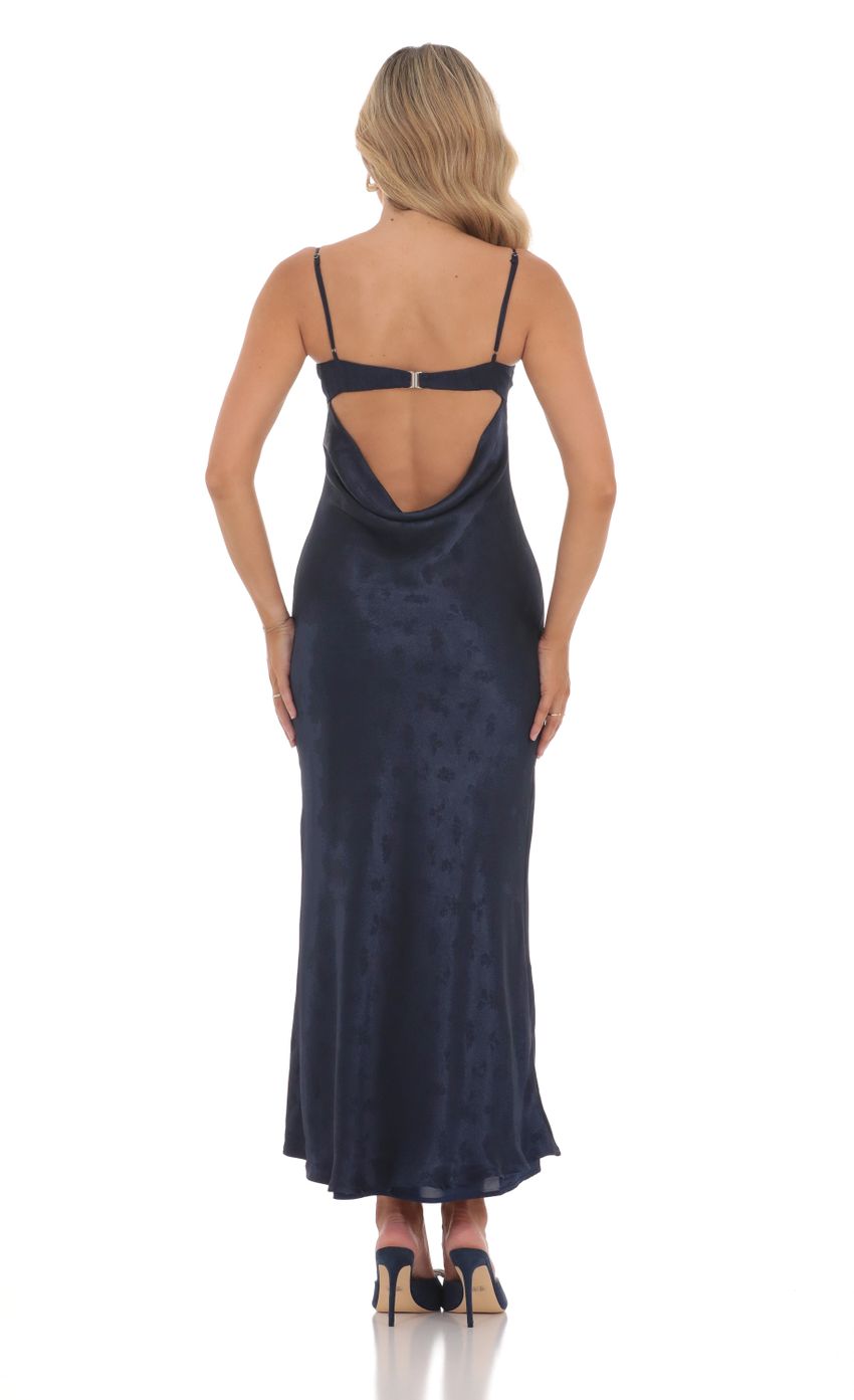 Satin Floral Maxi Dress in Navy