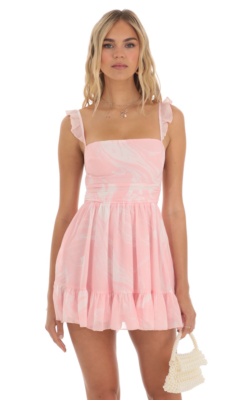 Chiffon Fit and Flare Dress in Pink Swirl