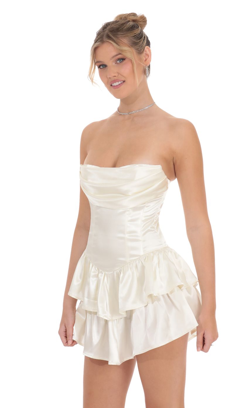 Satin Corset Strapless Dress in Ivory