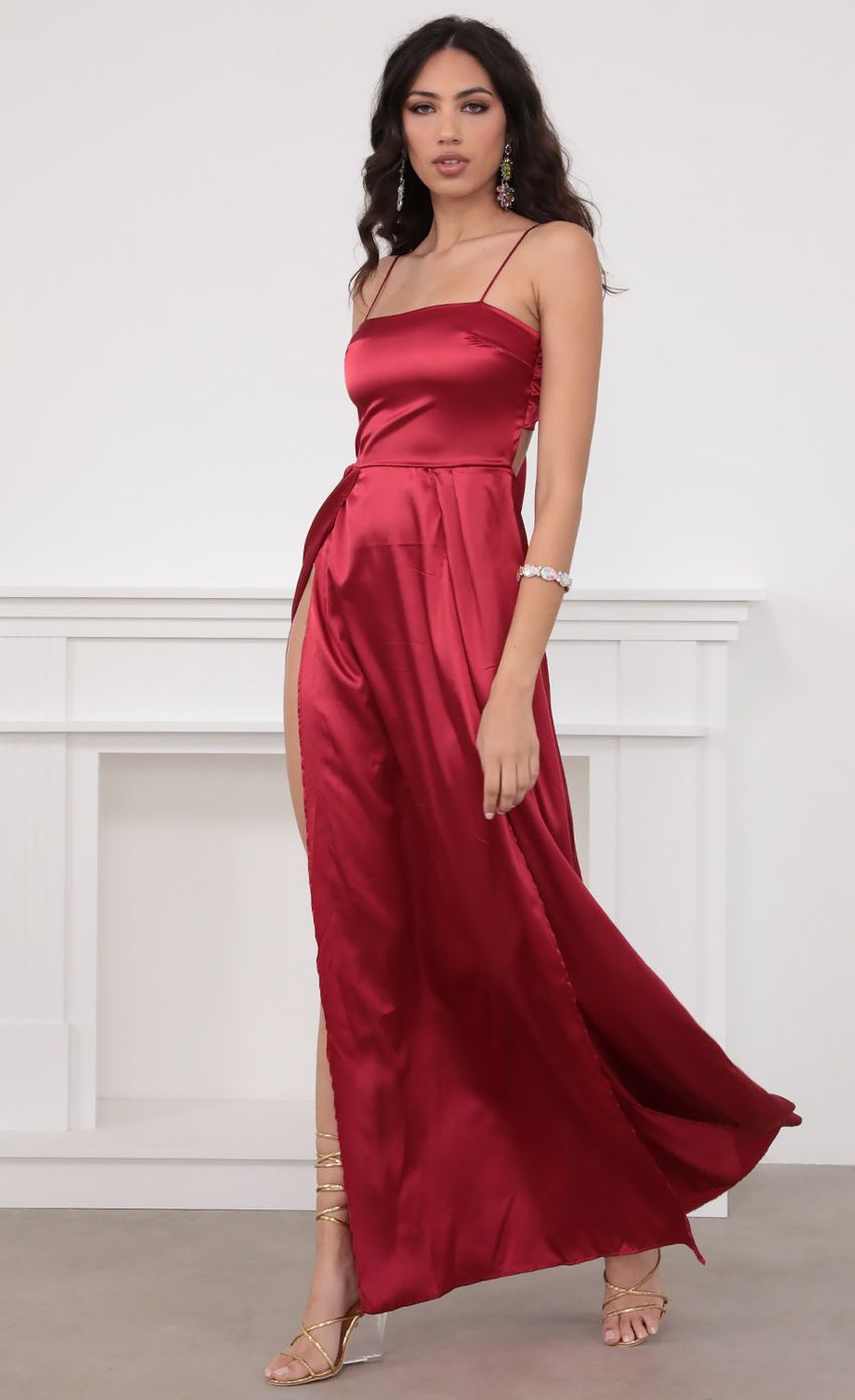 Satin Maxi Dress in Red
