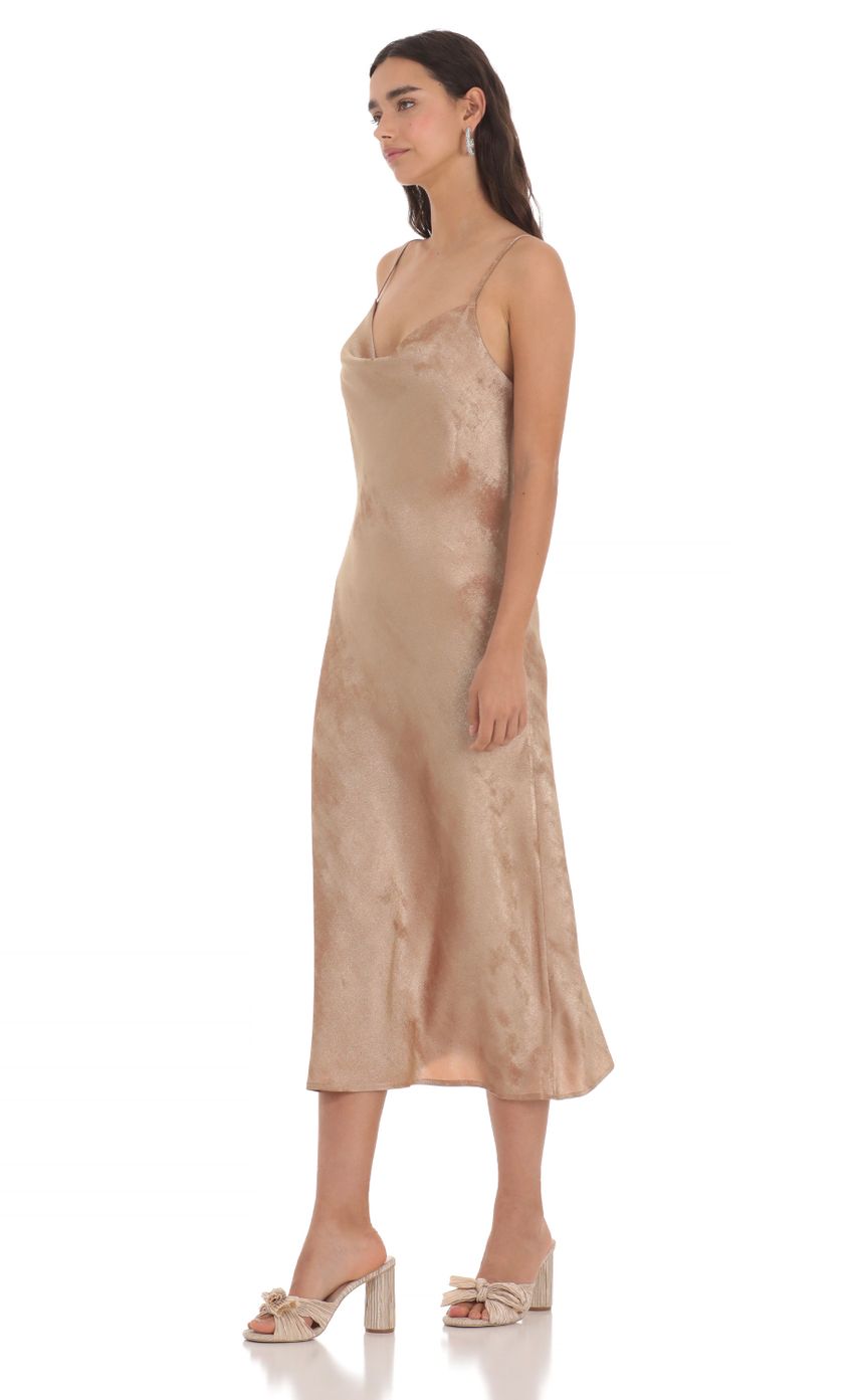 Crushed Shimmer Midi Dress in Sand