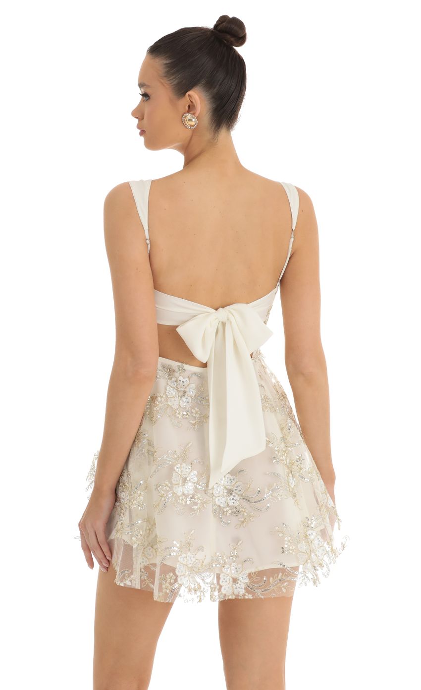 Floral Sequin Tulle Dress in White