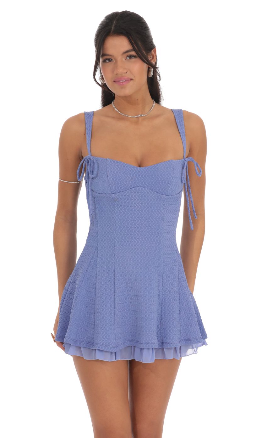 Chevron Double Bows Ruffle Dress in Periwinkle