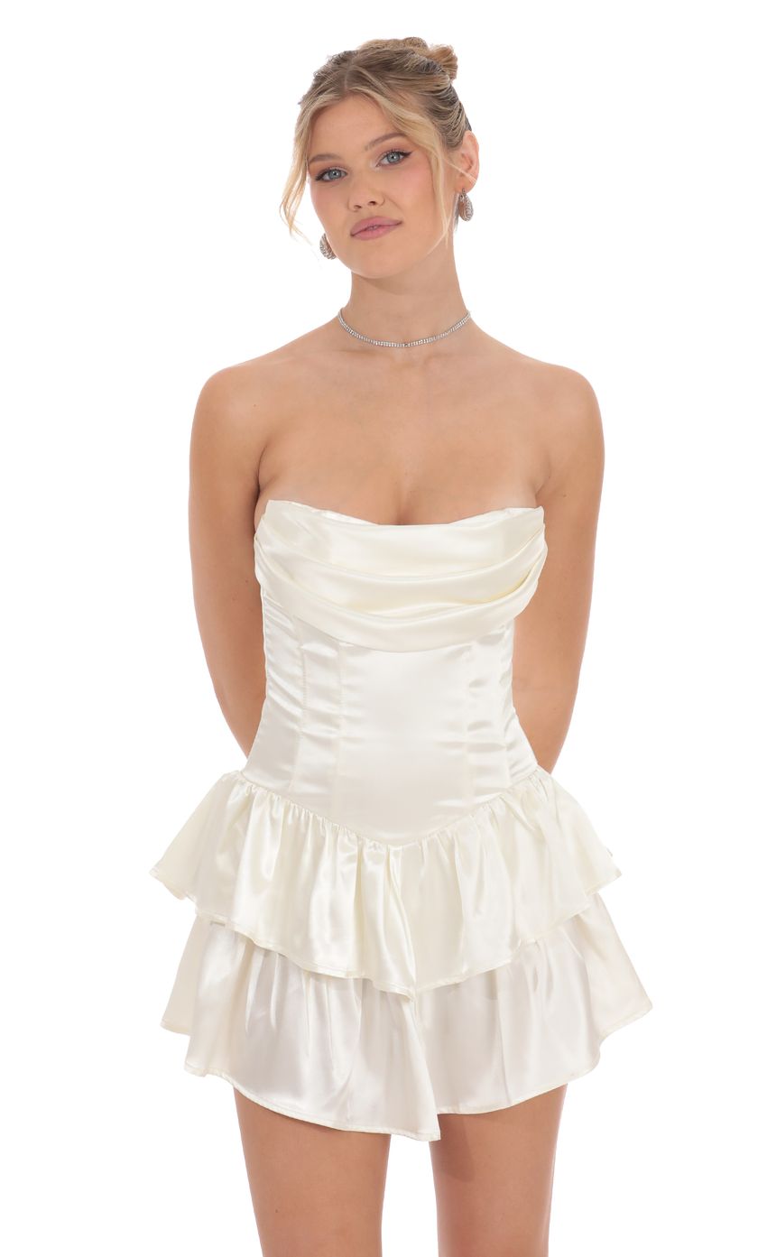 Satin Corset Strapless Dress in Ivory