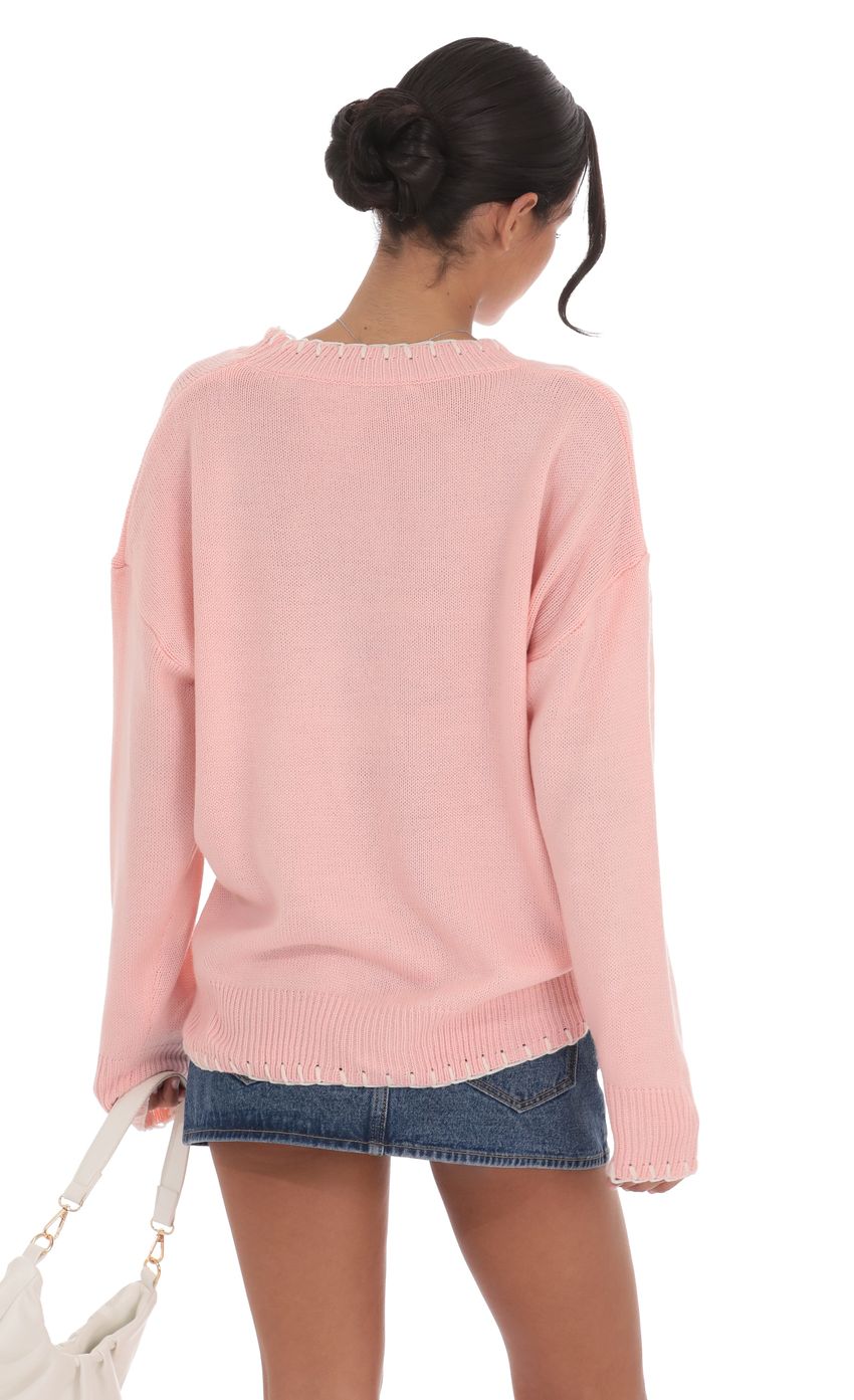 Bow Print Jumper in Pink