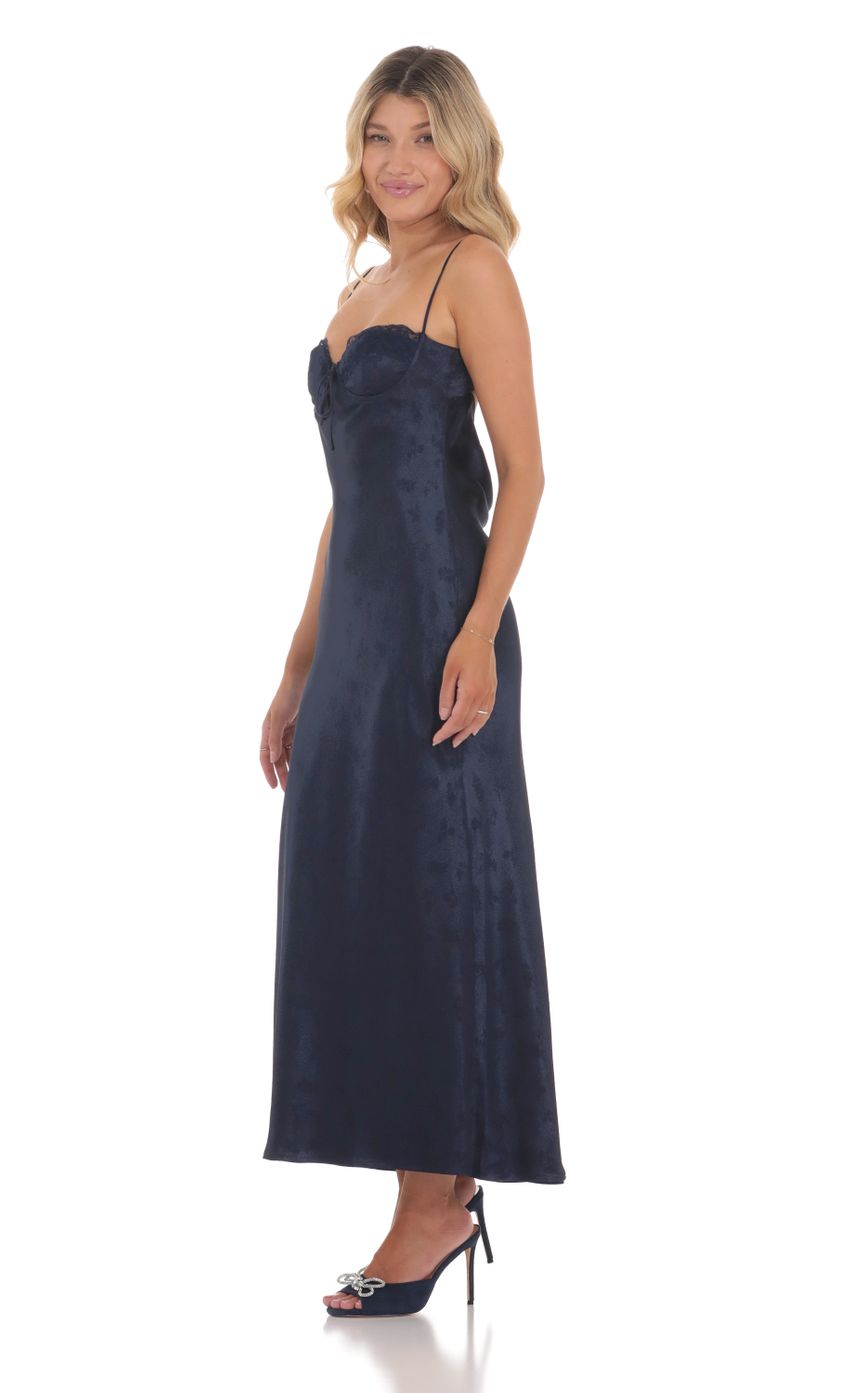 Satin Floral Maxi Dress in Navy