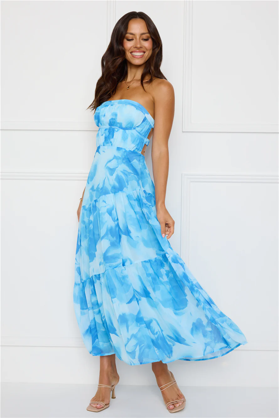 Azure Allure Strapless Maxi Dress Blue