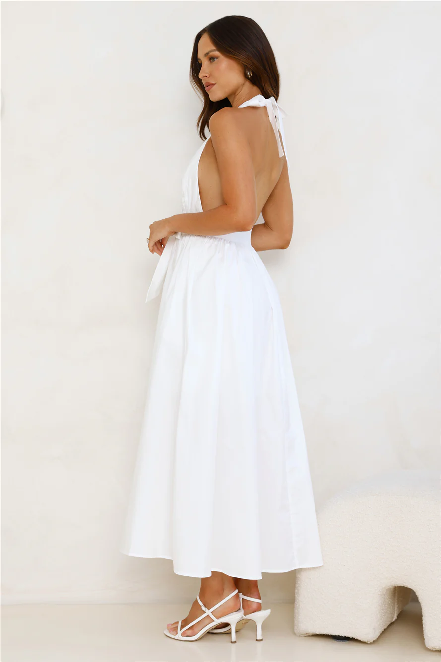 Moonlit Reverie Halter Midi Dress White