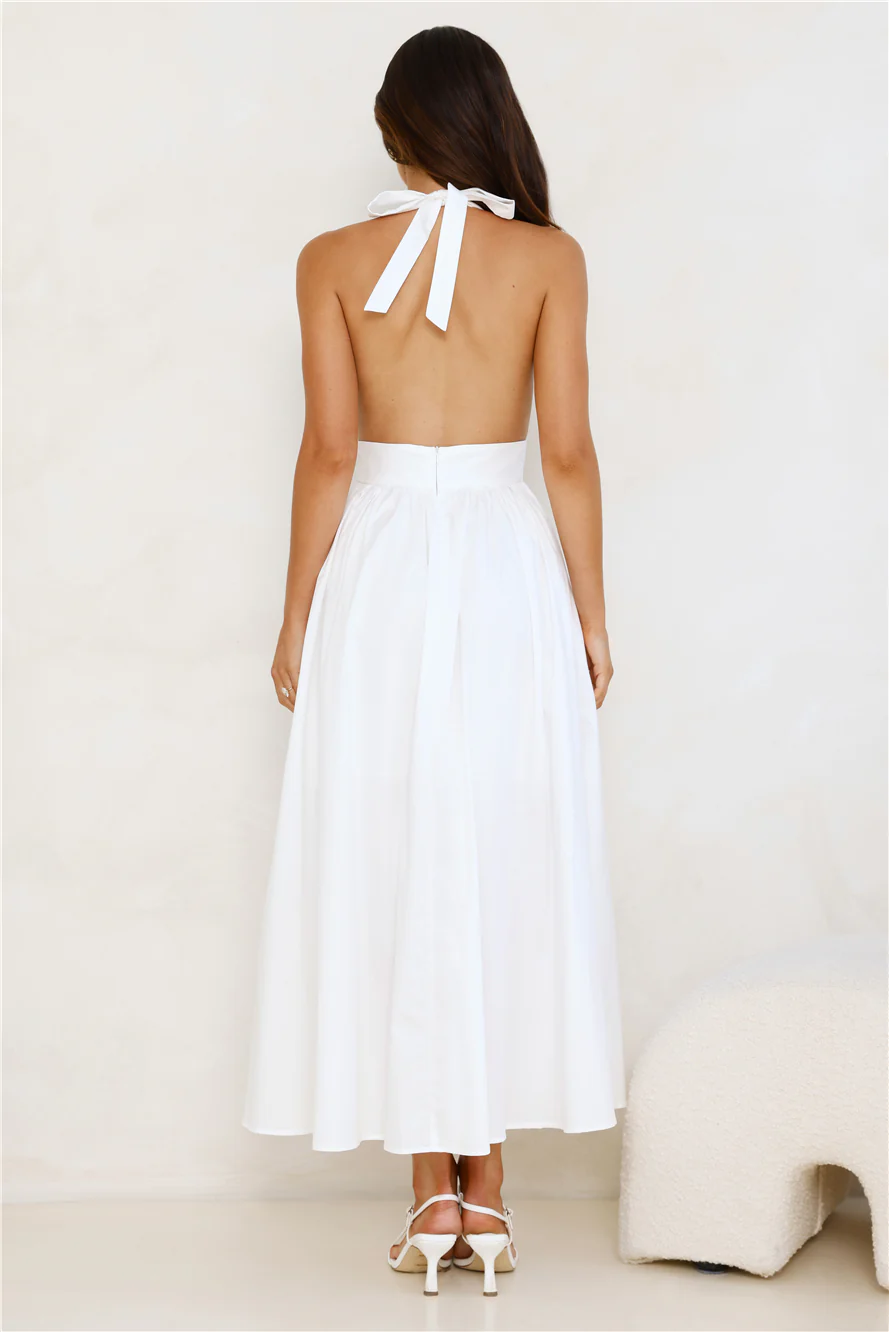 Moonlit Reverie Halter Midi Dress White