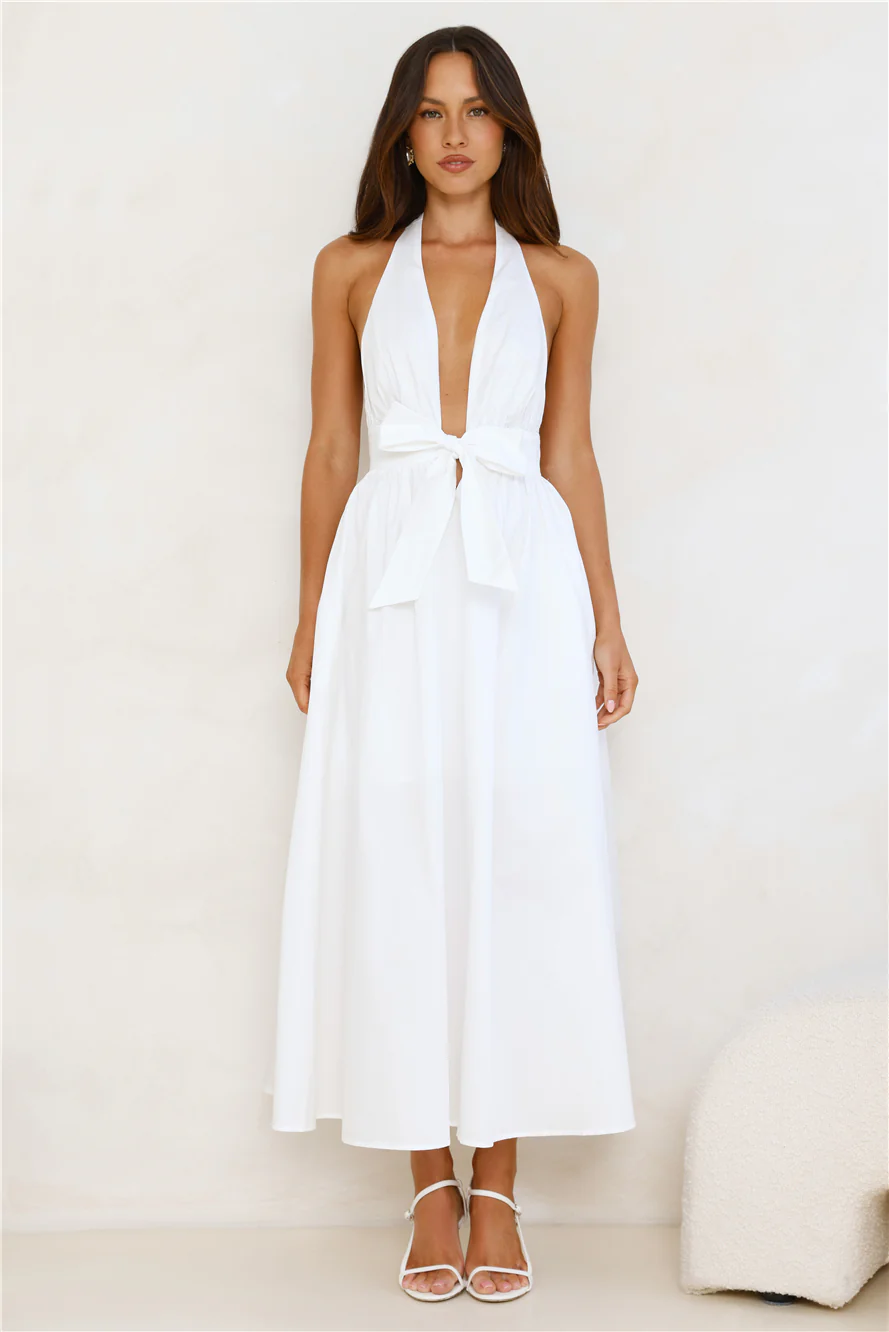 Moonlit Reverie Halter Midi Dress White