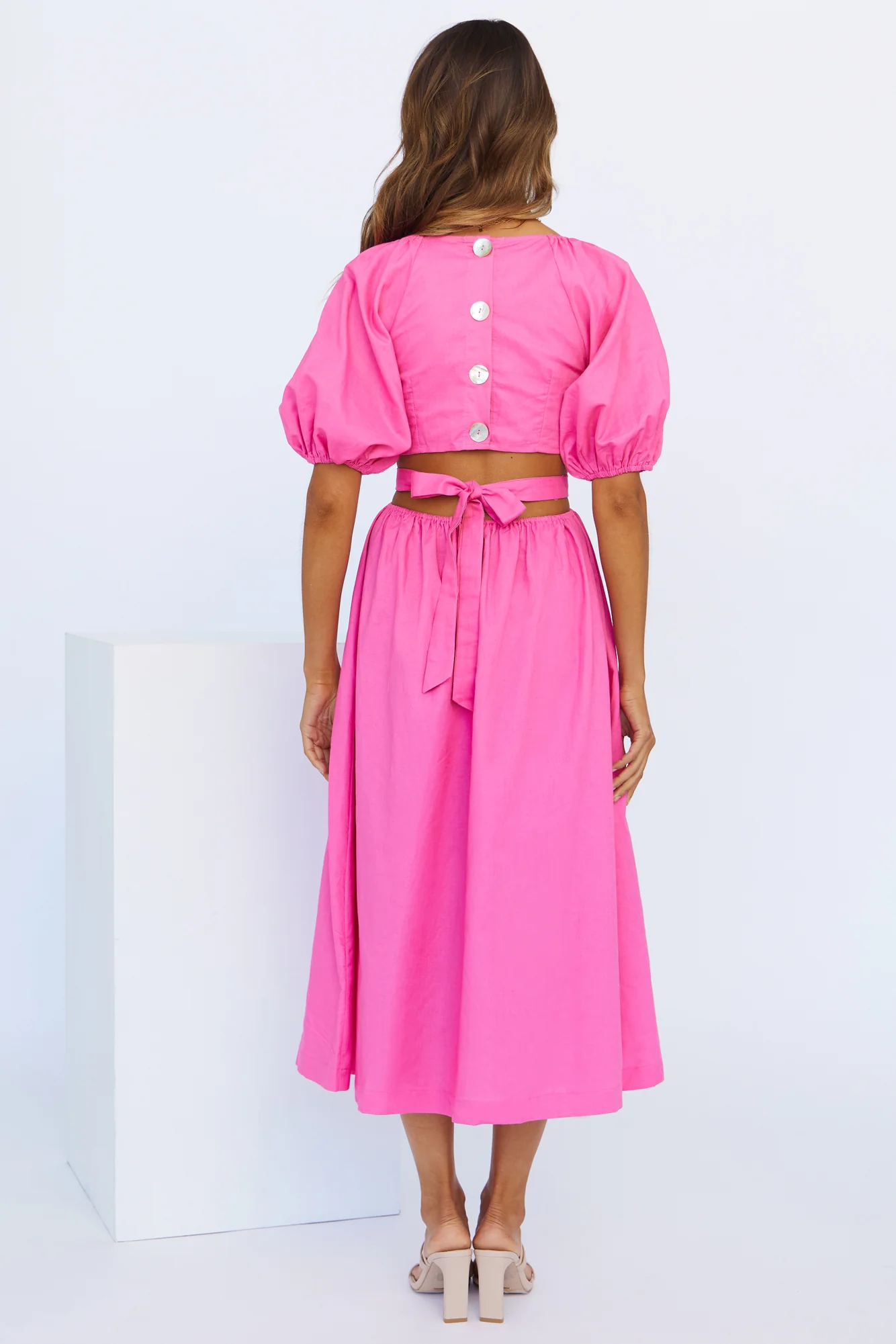 Not A Second Midi Dress Hot Pink